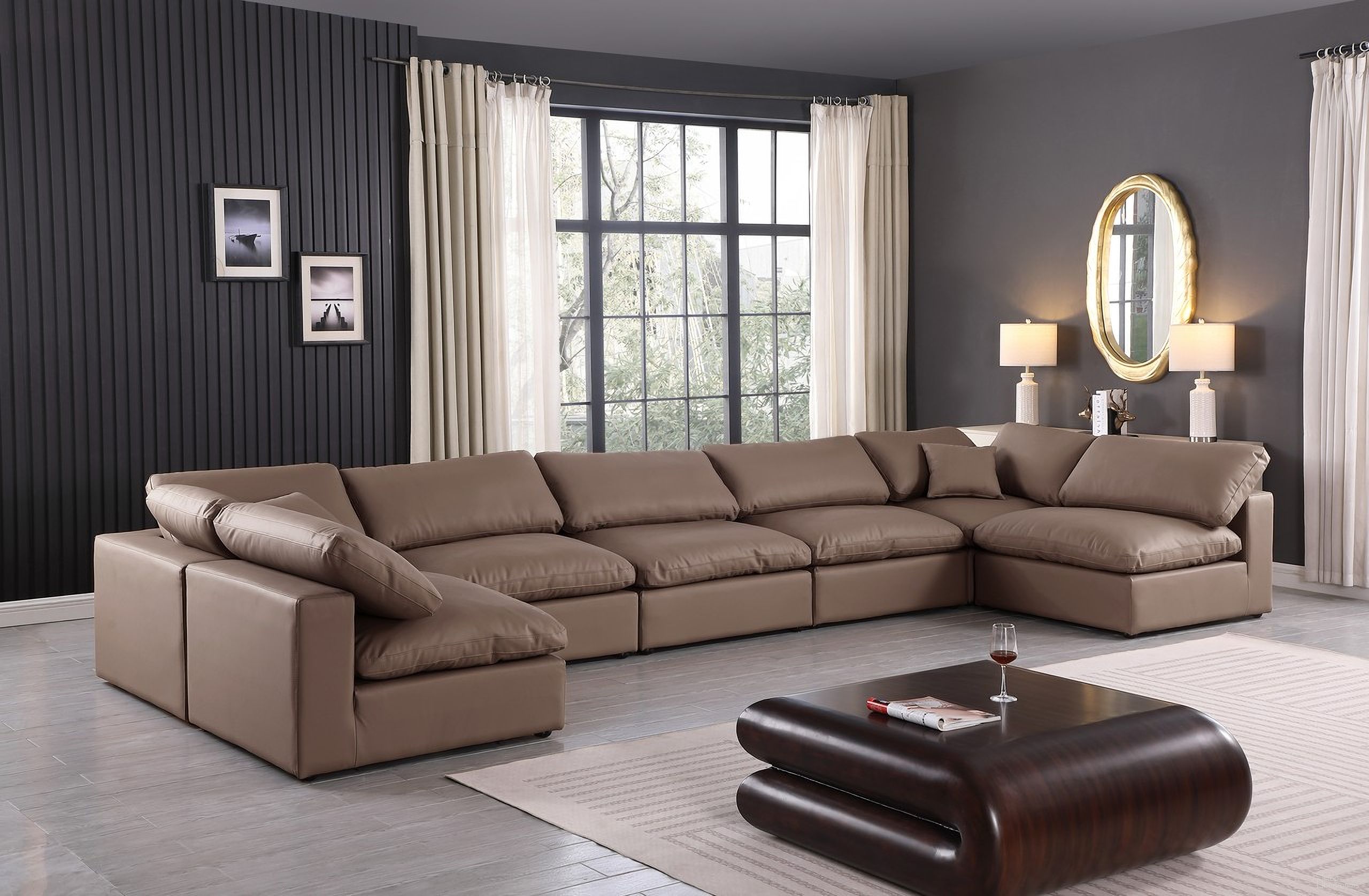 The appearance of Comfy Vegan Leather 7 Piece Modular Sectional In Brown designed by Meridian in the modern / contemporary interior design. This brown piece of furniture was selected by 1StopBedrooms from Comfy Collection to add a touch of cosiness and style into your home. Sku: 188Brown-Armless;188Brown-Armless;188Brown-Armless;188Brown-Armless;188Brown-Armless;188Brown-Corner;188Brown-Corner. Material: Leather. Layout: Modular.