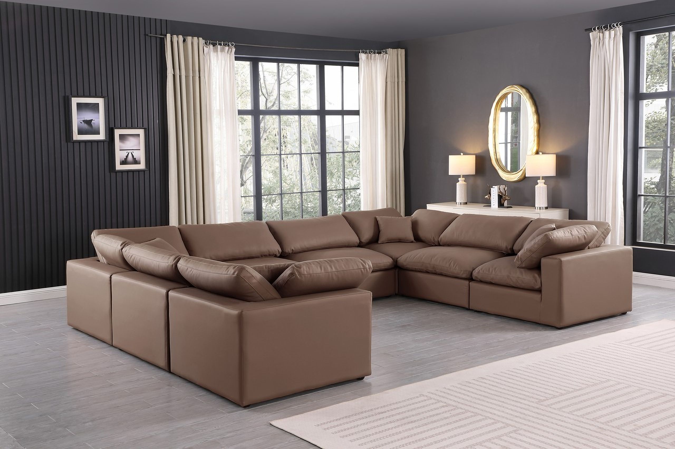 The appearance of Comfy Vegan Leather 8 Piece Modular Sectional In Brown and Espresso designed by Meridian in the modern / contemporary interior design. This brown piece of furniture was selected by 1StopBedrooms from Comfy Collection to add a touch of cosiness and style into your home. Sku: 188Brown-Armless;188Brown-Armless;188Brown-Armless;188Brown-Armless;188Brown-Corner;188Brown-Corner;188Brown-Corner;188Brown-Corner. Material: Leather. Layout: Modular.