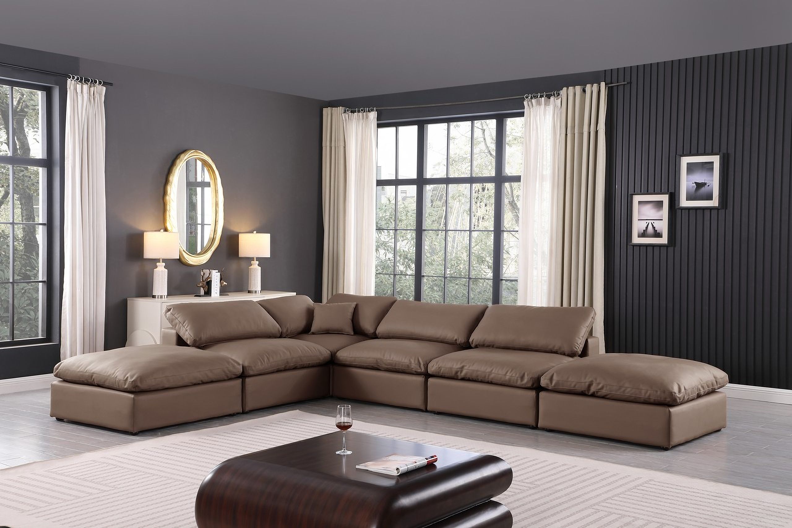 The appearance of Comfy Vegan Leather 6 Piece Modular Sectional In Brown designed by Meridian in the modern / contemporary interior design. This brown piece of furniture was selected by 1StopBedrooms from Comfy Collection to add a touch of cosiness and style into your home. Sku: 188Brown-Armless;188Brown-Armless;188Brown-Armless;188Brown-Corner;188Brown-Ott;188Brown-Ott. Material: Leather. Layout: Modular.