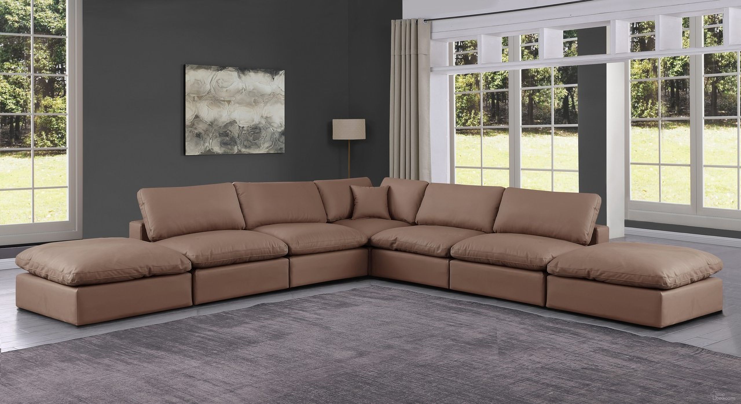 The appearance of Comfy Vegan Leather 7 Piece Modular Sectional In Brown designed by Meridian in the modern / contemporary interior design. This brown piece of furniture was selected by 1StopBedrooms from Comfy Collection to add a touch of cosiness and style into your home. Sku: 188Brown-Armless;188Brown-Armless;188Brown-Armless;188Brown-Armless;188Brown-Corner;188Brown-Ott;188Brown-Ott. Material: Leather. Layout: Modular.