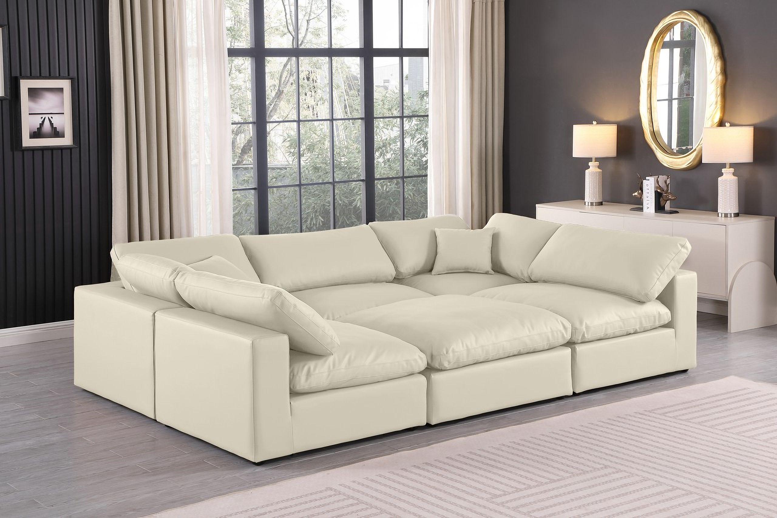 Comfy Vegan Leather 6 Piece Modular Sectional In Cream