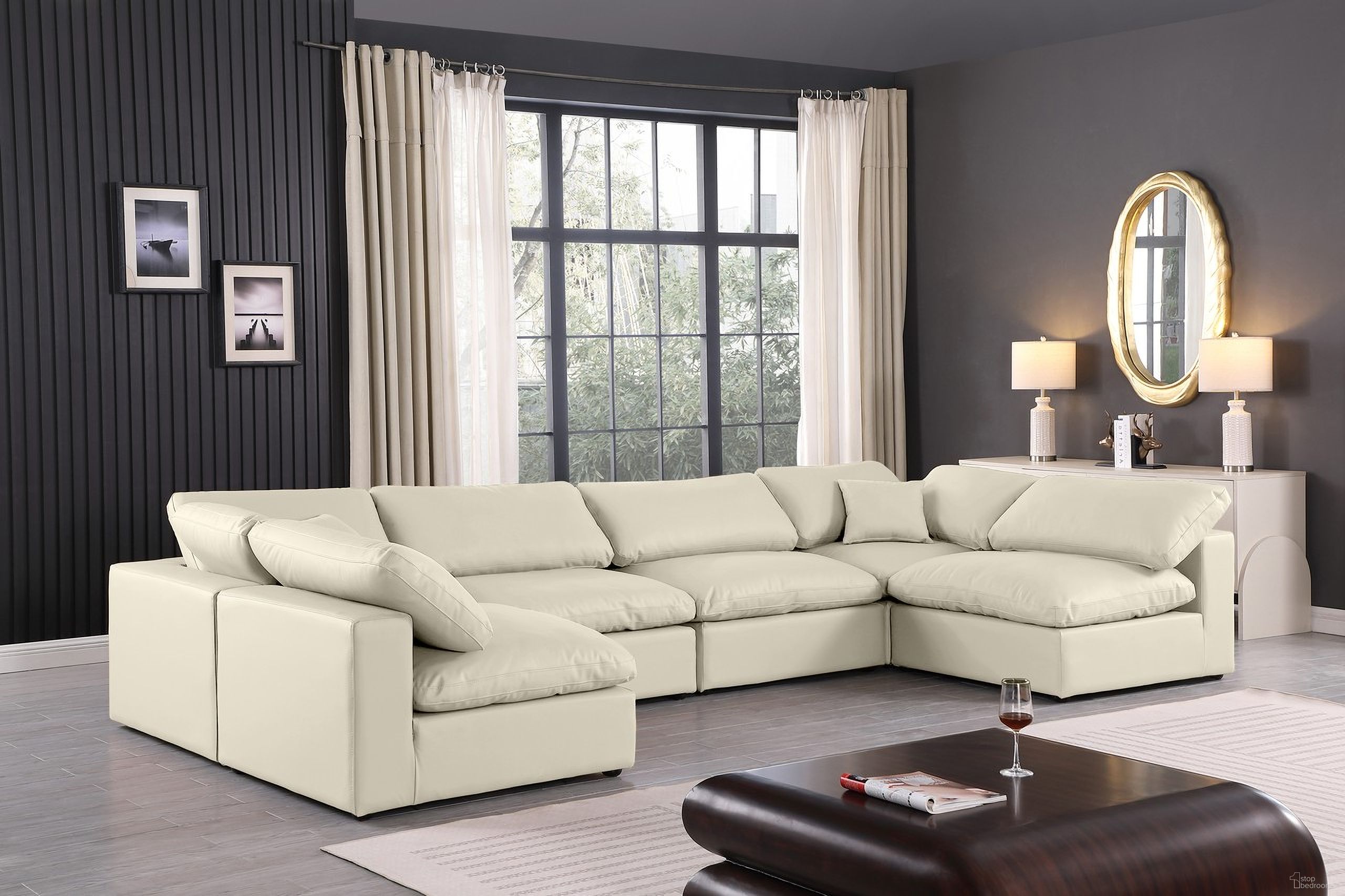 The appearance of Comfy Vegan Leather 6 Piece Modular Sectional In Cream designed by Meridian in the modern / contemporary interior design. This cream piece of furniture was selected by 1StopBedrooms from Comfy Collection to add a touch of cosiness and style into your home. Sku: 188Cream-Armless;188Cream-Armless;188Cream-Armless;188Cream-Armless;188Cream-Corner;188Cream-Corner. Material: Leather. Layout: Modular.