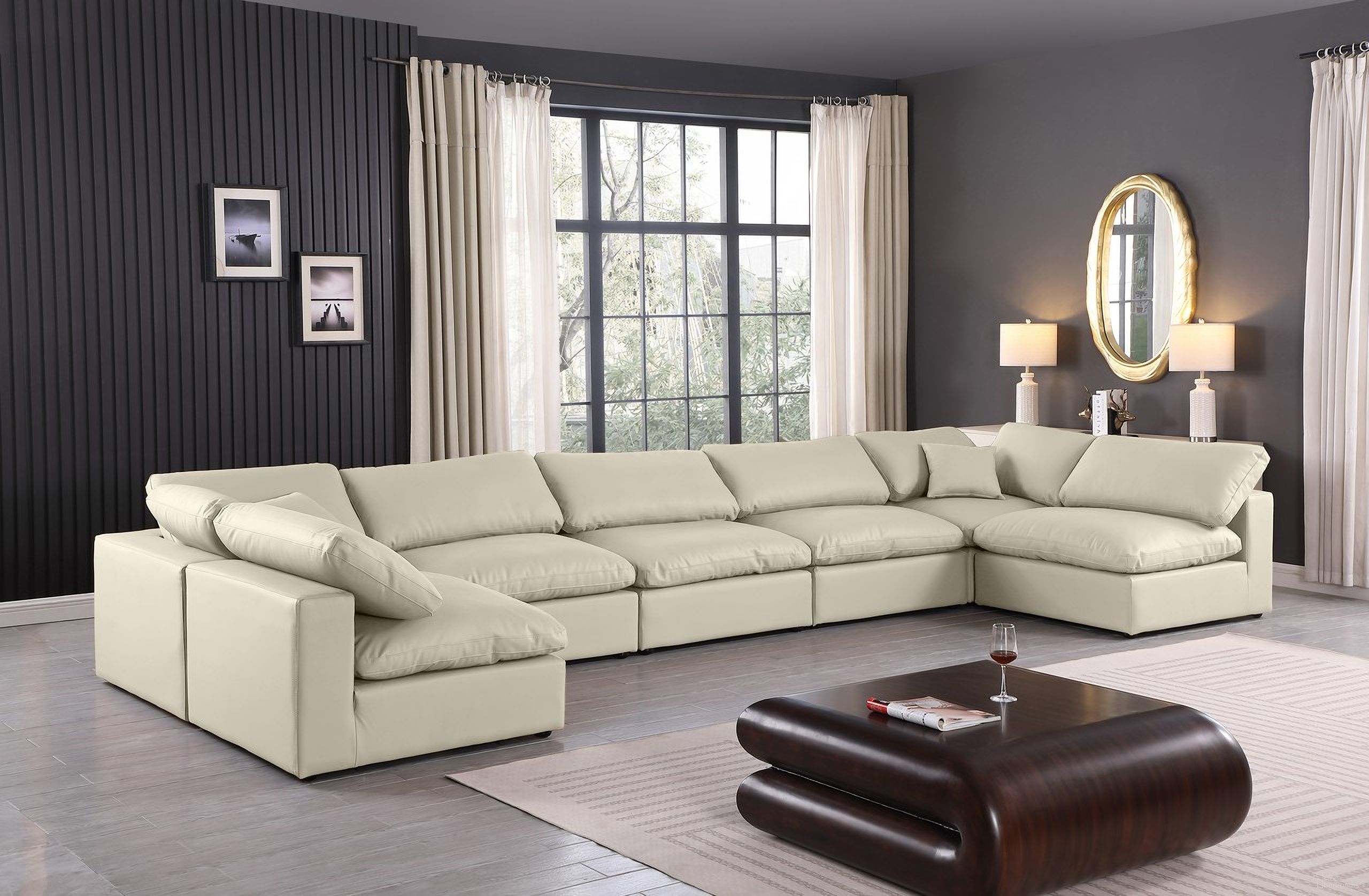 The appearance of Comfy Vegan Leather 7 Piece Modular Sectional In Cream designed by Meridian in the modern / contemporary interior design. This cream piece of furniture was selected by 1StopBedrooms from Comfy Collection to add a touch of cosiness and style into your home. Sku: 188Cream-Armless;188Cream-Armless;188Cream-Armless;188Cream-Armless;188Cream-Armless;188Cream-Corner;188Cream-Corner. Material: Leather. Layout: Modular.