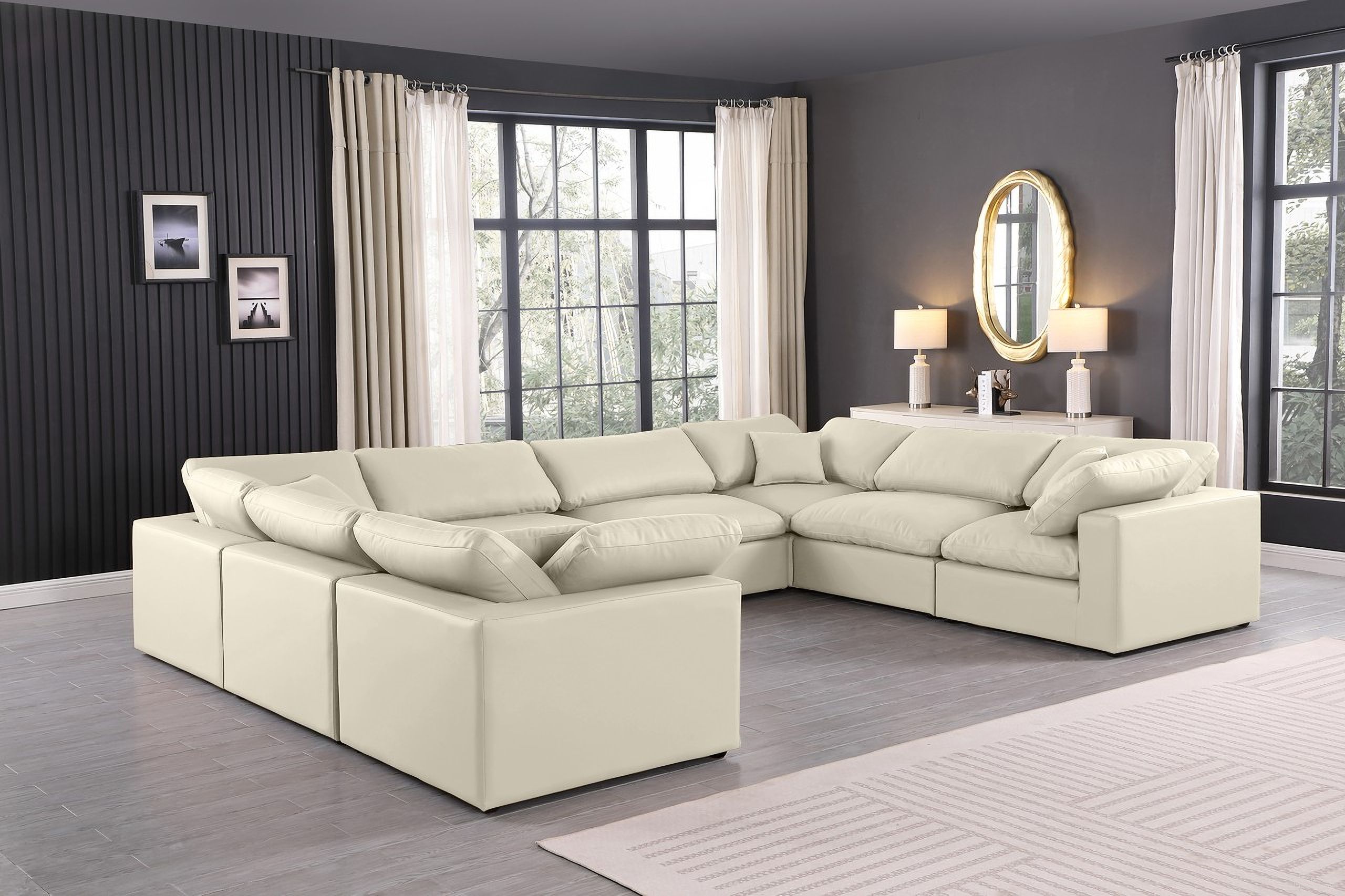 The appearance of Comfy Vegan Leather 8 Piece Modular Sectional In Cream and Espresso designed by Meridian in the modern / contemporary interior design. This cream piece of furniture  was selected by 1StopBedrooms from Comfy Collection to add a touch of cosiness and style into your home. Sku: 188Cream-Armless;188Cream-Armless;188Cream-Armless;188Cream-Armless;188Cream-Corner;188Cream-Corner;188Cream-Corner;188Cream-Corner. Material: Leather. Layout: Modular.