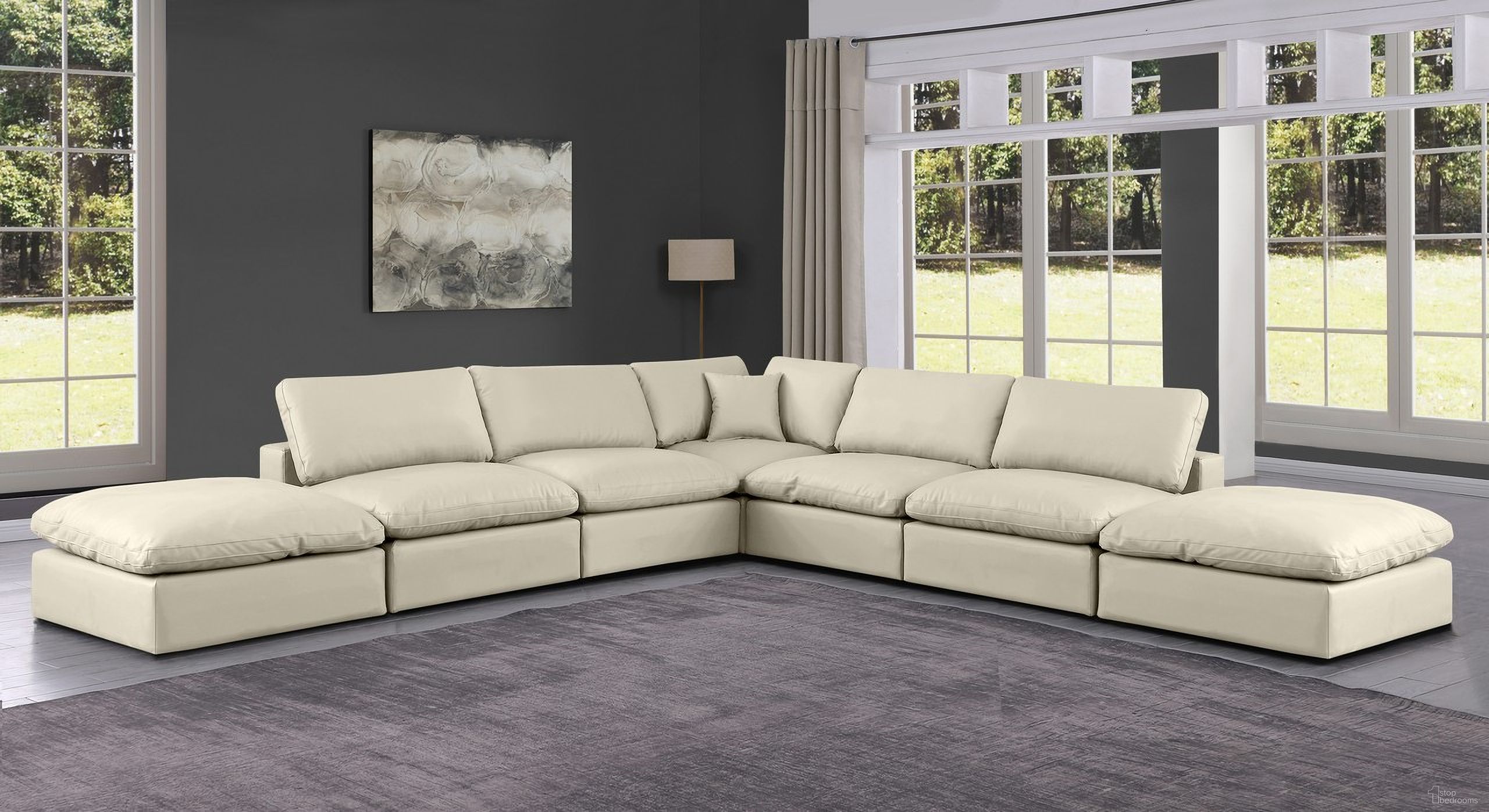 The appearance of Comfy Vegan Leather 7 Piece Modular Sectional In Cream designed by Meridian in the modern / contemporary interior design. This cream piece of furniture was selected by 1StopBedrooms from Comfy Collection to add a touch of cosiness and style into your home. Sku: 188Cream-Armless;188Cream-Armless;188Cream-Armless;188Cream-Armless;188Cream-Corner;188Cream-Ott;188Cream-Ott. Material: Leather. Layout: Modular.