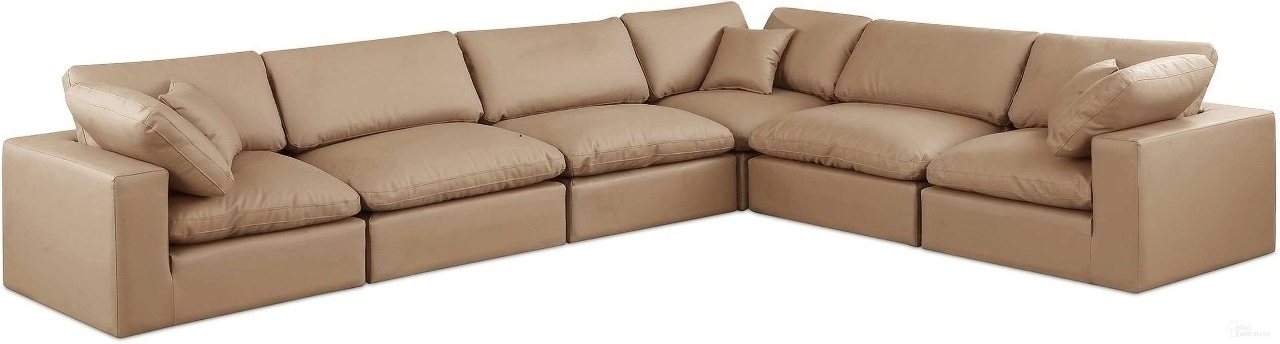 The appearance of Comfy Vegan Leather 6 Piece Modular Sectional In Tan designed by Meridian in the modern / contemporary interior design. This tan piece of furniture  was selected by 1StopBedrooms from Comfy Collection to add a touch of cosiness and style into your home. Sku: 188Tan-Armless;188Tan-Armless;188Tan-Armless;188Tan-Corner;188Tan-Corner;188Tan-Corner. Material: Leather. Layout: Modular.