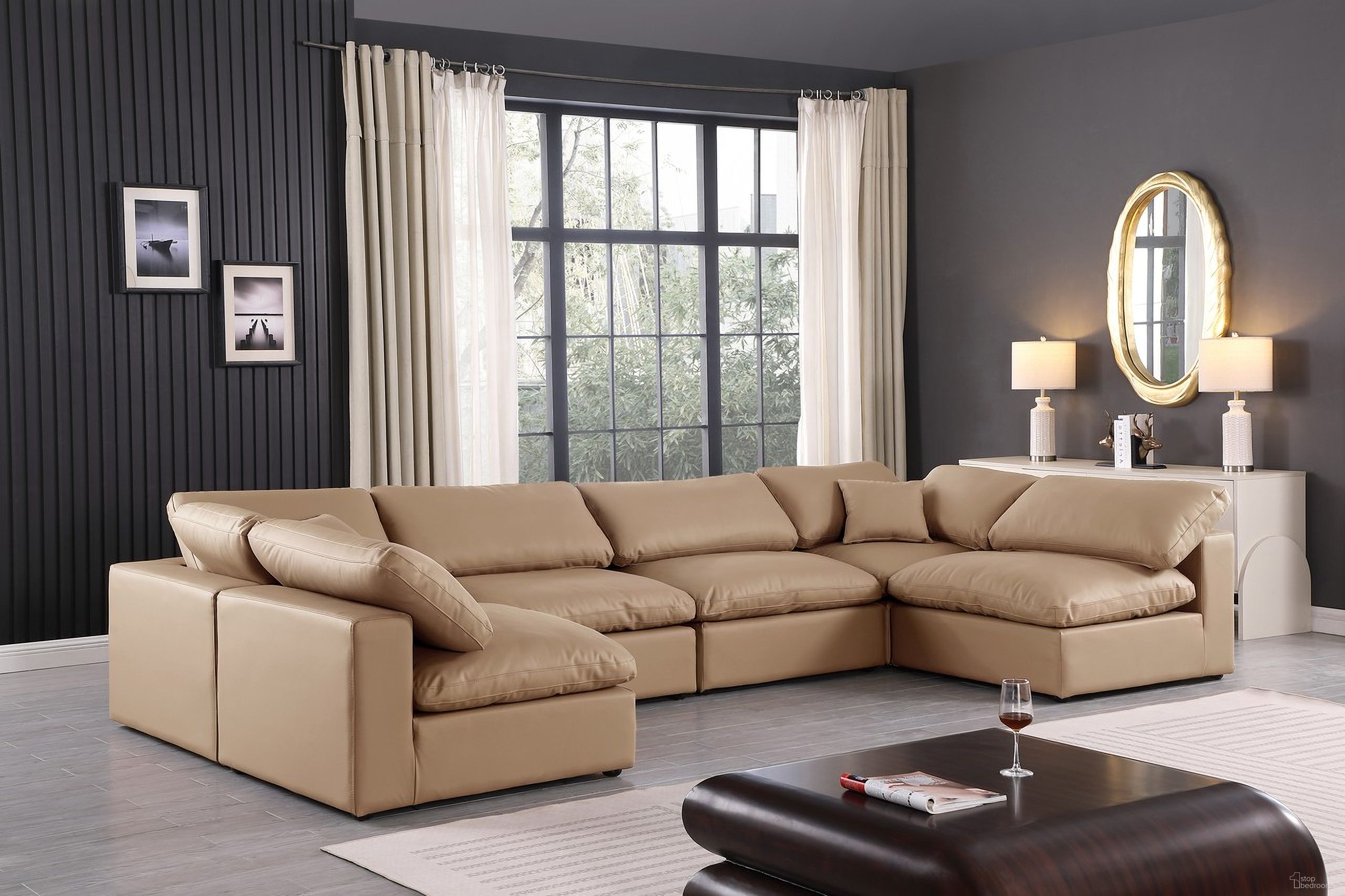 Comfy Vegan Leather 6 Piece Modular Sectional In Tan