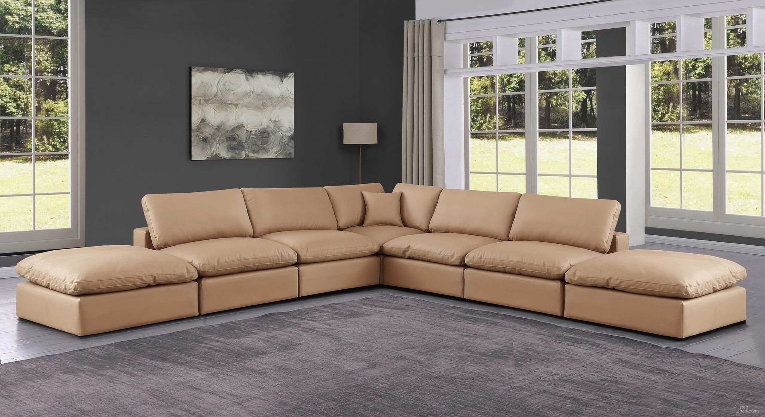 Comfy Vegan Leather 7 Piece Modular Sectional In Tan