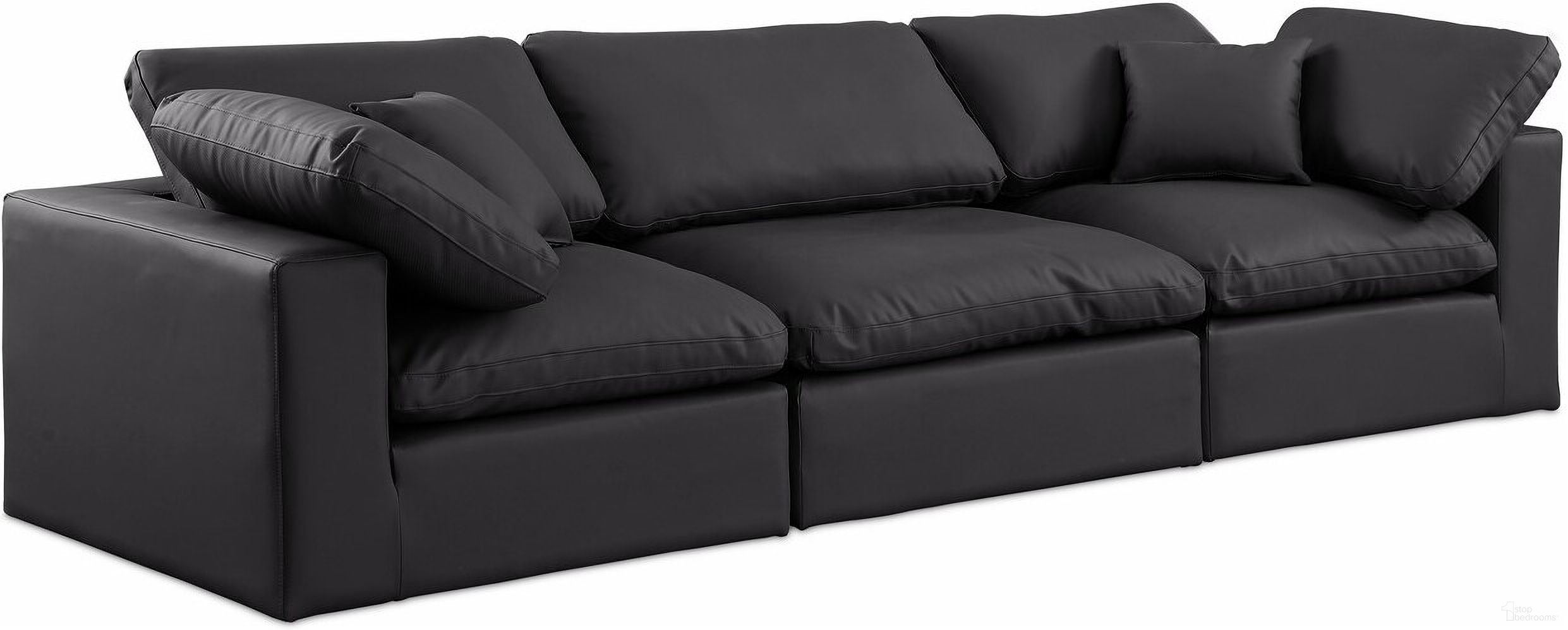 The appearance of Comfy Vegan Leather 3 Seater Modular Sofa with Arm Support In Black designed by Meridian in the modern / contemporary interior design. This black piece of furniture was selected by 1StopBedrooms from Comfy Collection to add a touch of cosiness and style into your home. Sku: 188Black-Armless;188Black-Corner;188Black-Corner. Material: Leather.