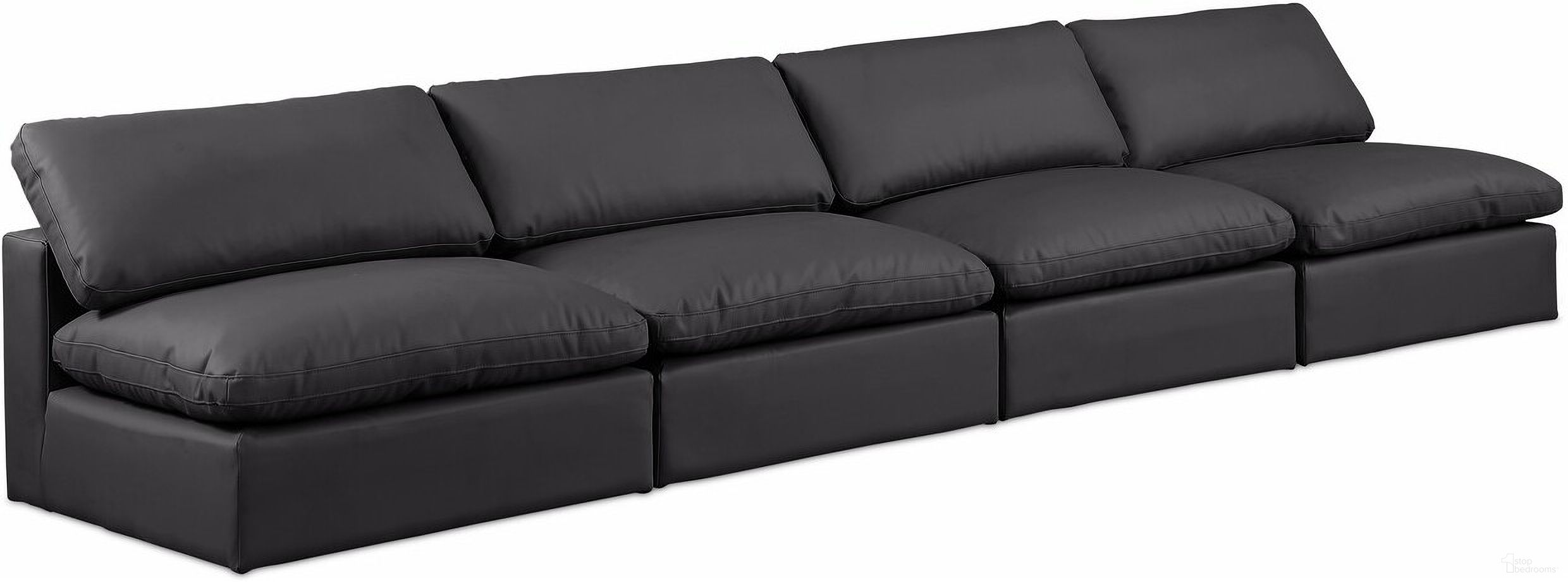 The appearance of Comfy Vegan Leather 4 Seater Modular Sofa In Black designed by Meridian in the modern / contemporary interior design. This black piece of furniture  was selected by 1StopBedrooms from Comfy Collection to add a touch of cosiness and style into your home. Sku: 188Black-Armless;188Black-Armless;188Black-Armless;188Black-Armless. Material: Leather.