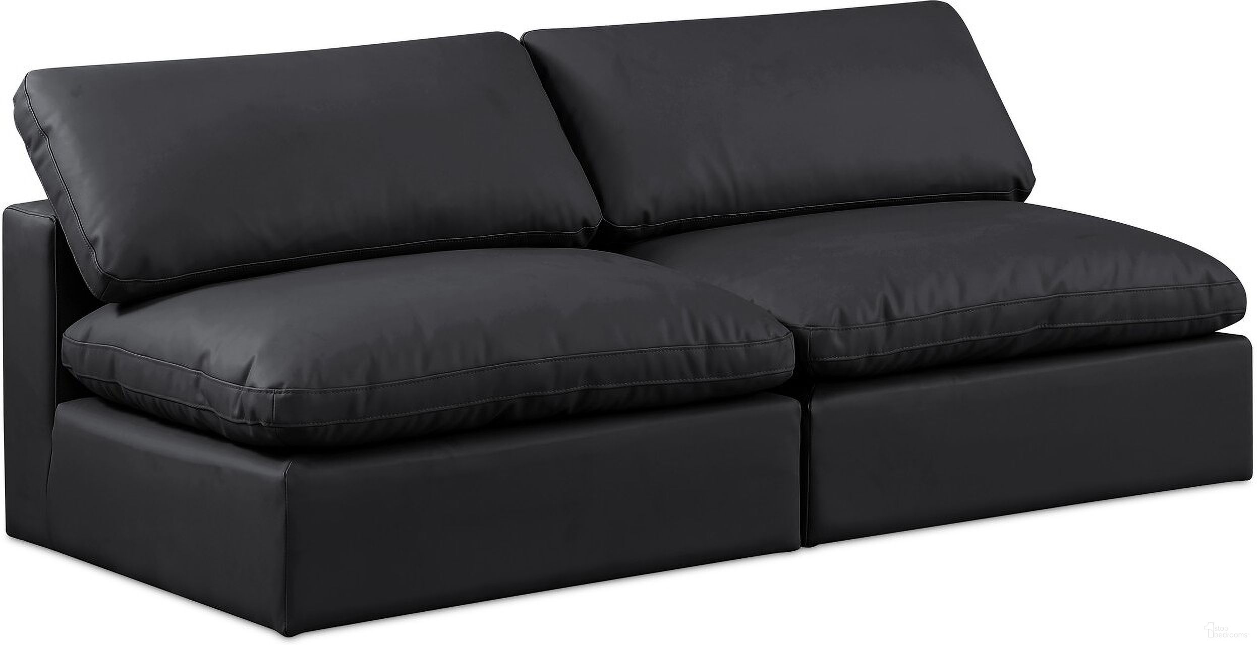 The appearance of Comfy Vegan Leather 2 Seater Modular Sofa In Black designed by Meridian in the modern / contemporary interior design. This black piece of furniture was selected by 1StopBedrooms from Comfy Collection to add a touch of cosiness and style into your home. Sku: 188Black-Armless;188Black-Armless. Material: Leather.