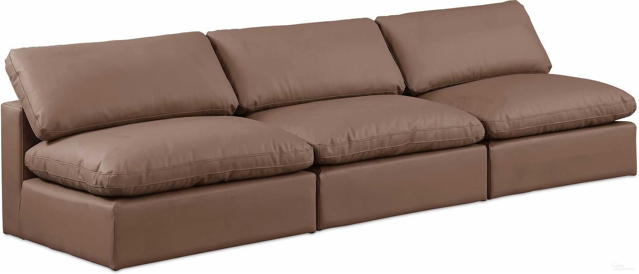 The appearance of Comfy Vegan Leather 3 Seater Modular Sofa In Brown designed by Meridian in the modern / contemporary interior design. This brown piece of furniture was selected by 1StopBedrooms from Comfy Collection to add a touch of cosiness and style into your home. Sku: 188Brown-Armless;188Brown-Armless;188Brown-Armless. Material: Wood.