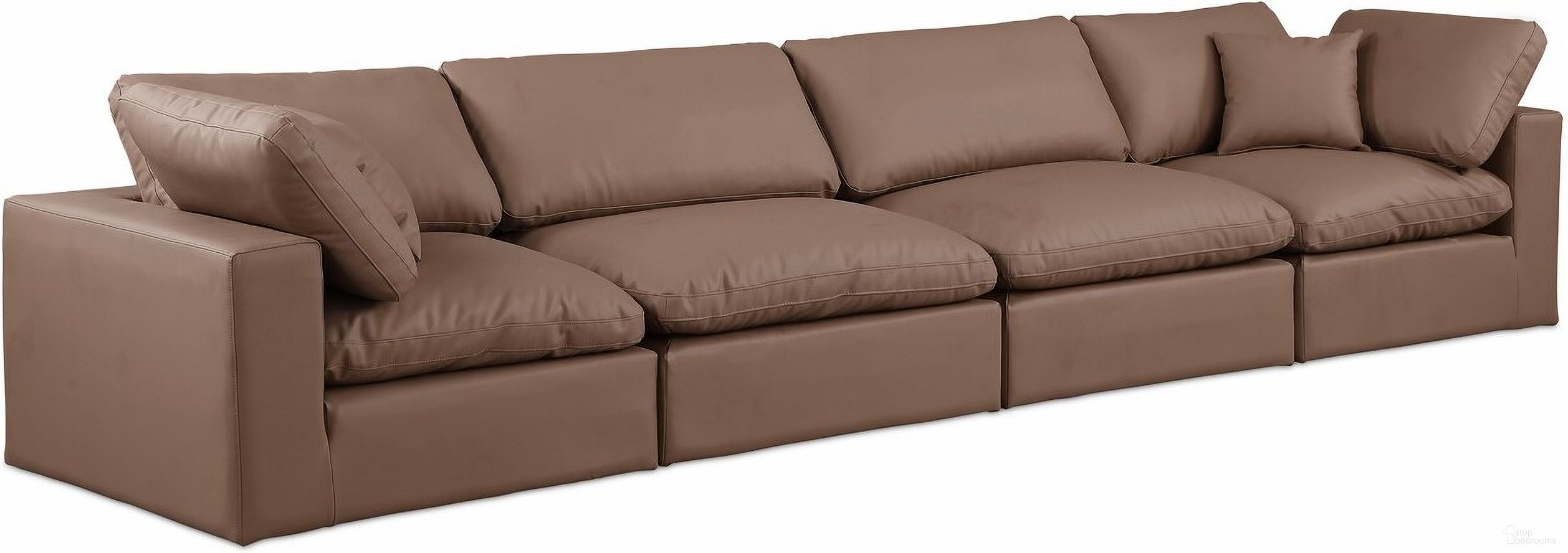 The appearance of Comfy Vegan Leather 4 Seater Modular Sofa with Arm Support In Brown designed by Meridian in the modern / contemporary interior design. This brown piece of furniture was selected by 1StopBedrooms from Comfy Collection to add a touch of cosiness and style into your home. Sku: 188Brown-Armless;188Brown-Armless;188Brown-Corner;188Brown-Corner. Material: Wood.