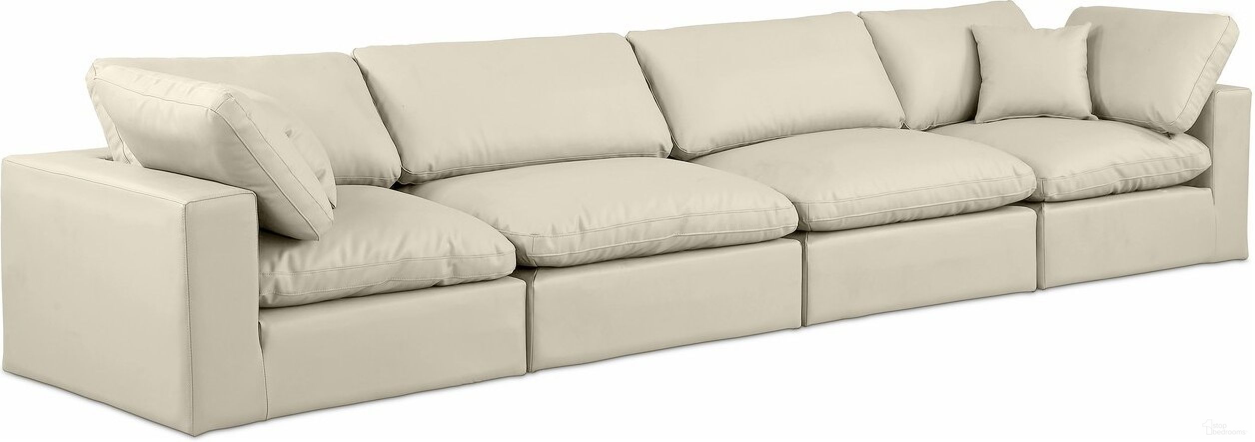 The appearance of Comfy Vegan Leather 4 Seater Modular Sofa with Arm Support In Cream designed by Meridian in the modern / contemporary interior design. This cream piece of furniture  was selected by 1StopBedrooms from Comfy Collection to add a touch of cosiness and style into your home. Sku: 188Cream-Armless;188Cream-Armless;188Cream-Corner;188Cream-Corner. Material: Wood.