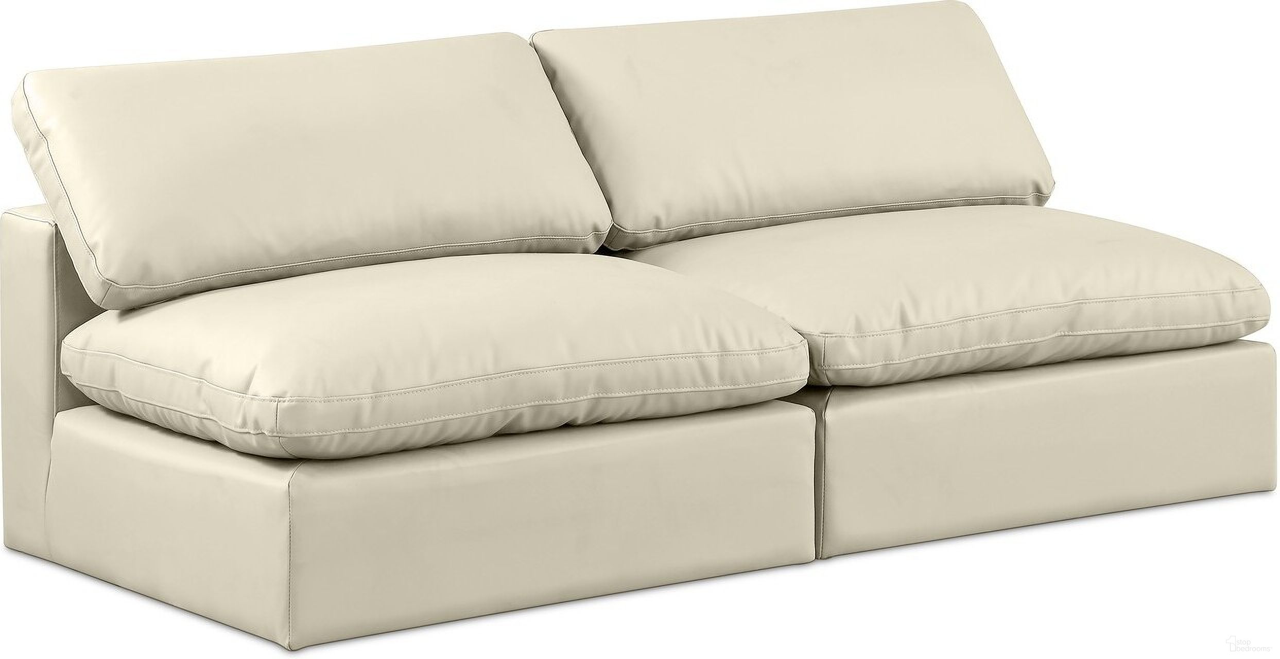 The appearance of Comfy Vegan Leather 2 Seater Modular Sofa In Cream designed by Meridian in the modern / contemporary interior design. This cream piece of furniture was selected by 1StopBedrooms from Comfy Collection to add a touch of cosiness and style into your home. Sku: 188Cream-Armless;188Cream-Armless. Material: Leather.