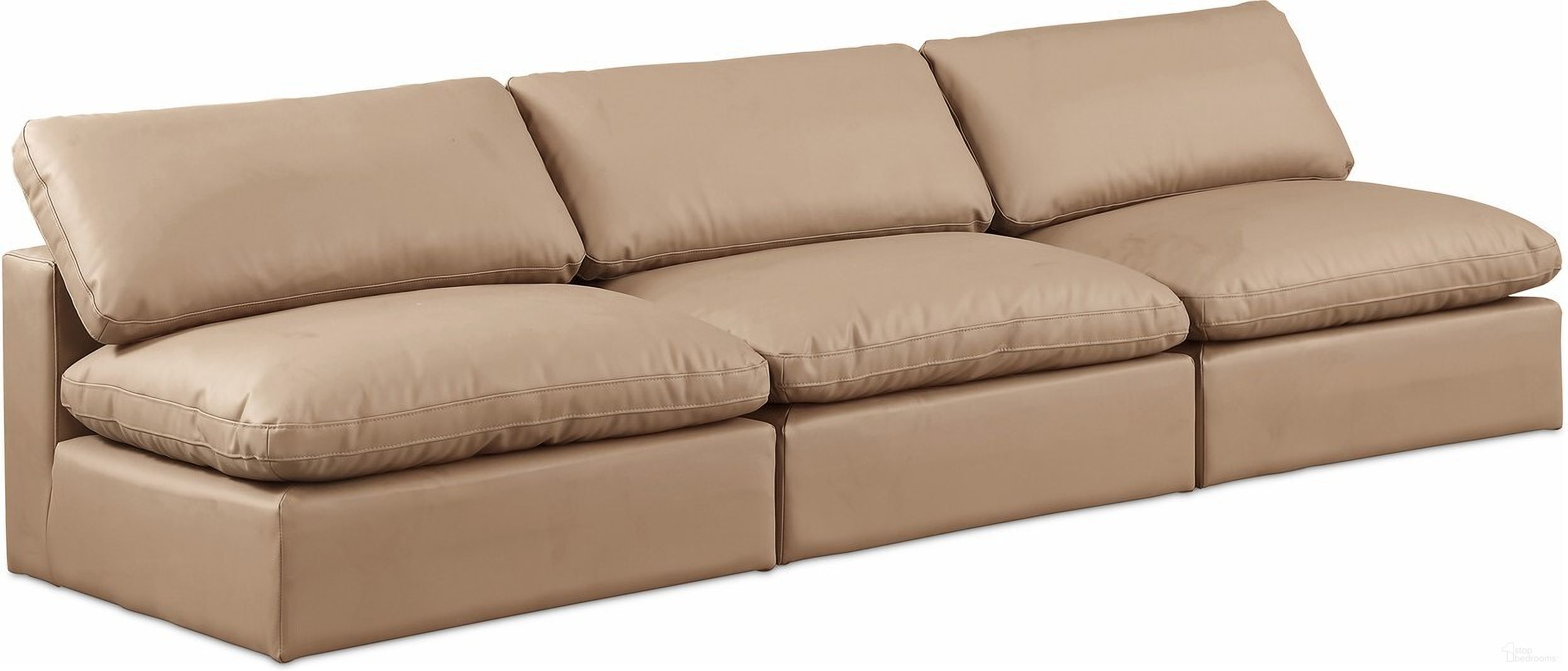 The appearance of Comfy Vegan Leather 3 Seater Modular Sofa In Tan designed by Meridian in the modern / contemporary interior design. This tan piece of furniture  was selected by 1StopBedrooms from Comfy Collection to add a touch of cosiness and style into your home. Sku: 188Tan-Armless;188Tan-Armless;188Tan-Armless. Material: Wood.