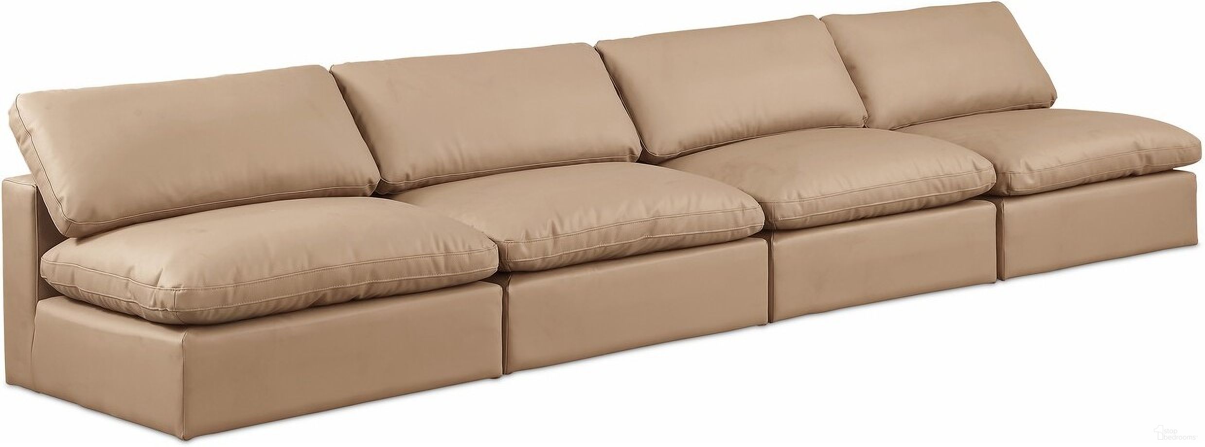 The appearance of Comfy Vegan Leather 4 Seater Modular Sofa In Tan designed by Meridian in the modern / contemporary interior design. This tan piece of furniture  was selected by 1StopBedrooms from Comfy Collection to add a touch of cosiness and style into your home. Sku: 188Tan-Armless;188Tan-Armless;188Tan-Armless;188Tan-Armless. Material: Wood.