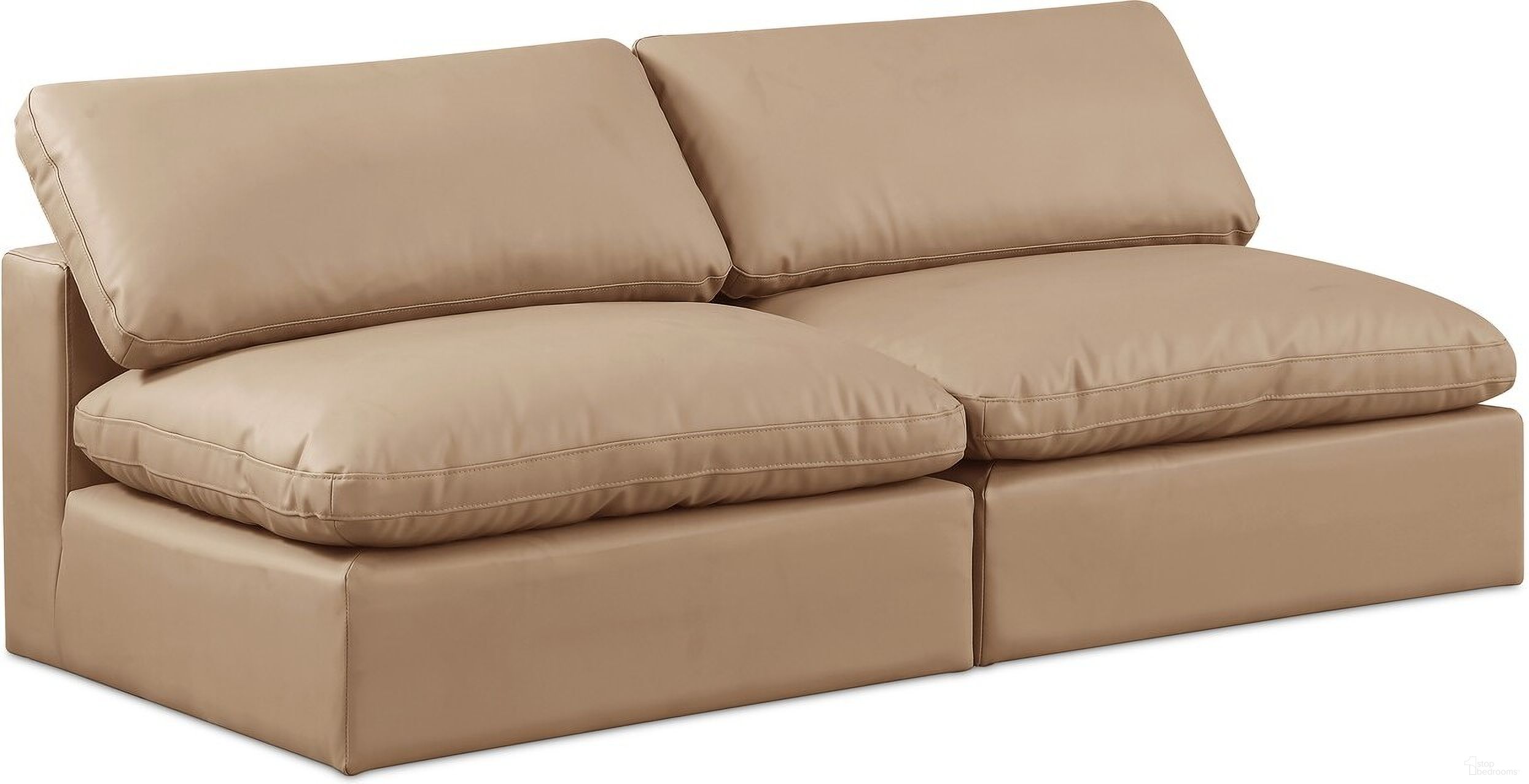 The appearance of Comfy Vegan Leather 2 Seater Modular Sofa In Tan designed by Meridian in the modern / contemporary interior design. This tan piece of furniture  was selected by 1StopBedrooms from Comfy Collection to add a touch of cosiness and style into your home. Sku: 188Tan-Armless;188Tan-Armless. Material: Wood.