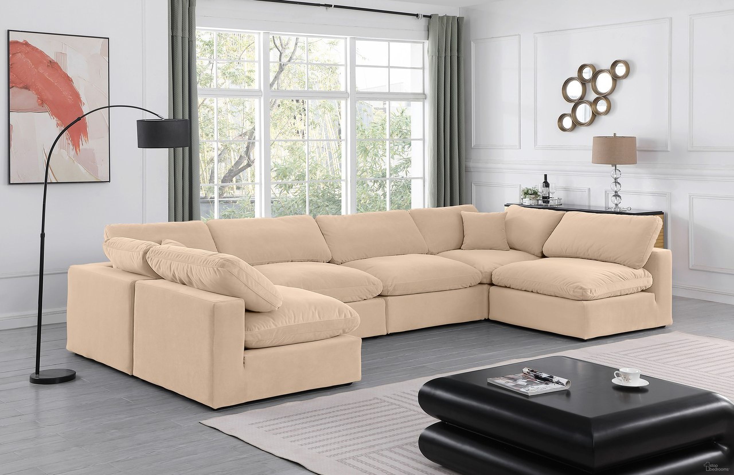 The appearance of Comfy Velvet 6 Piece Modular Sectional In Beige designed by Meridian in the modern / contemporary interior design. This beige piece of furniture  was selected by 1StopBedrooms from Comfy Collection to add a touch of cosiness and style into your home. Sku: 189Beige-Armless;189Beige-Armless;189Beige-Armless;189Beige-Armless;189Beige-Corner;189Beige-Corner. Material: Velvet. Layout: Modular.