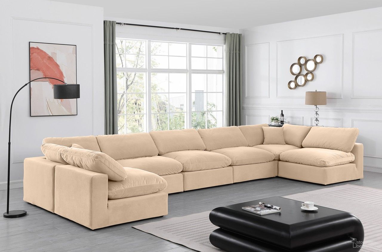 The appearance of Comfy Velvet 7 Piece Modular Sectional In Beige designed by Meridian in the modern / contemporary interior design. This beige piece of furniture  was selected by 1StopBedrooms from Comfy Collection to add a touch of cosiness and style into your home. Sku: 189Beige-Armless;189Beige-Armless;189Beige-Armless;189Beige-Armless;189Beige-Armless;189Beige-Corner;189Beige-Corner. Material: Velvet. Layout: Modular.