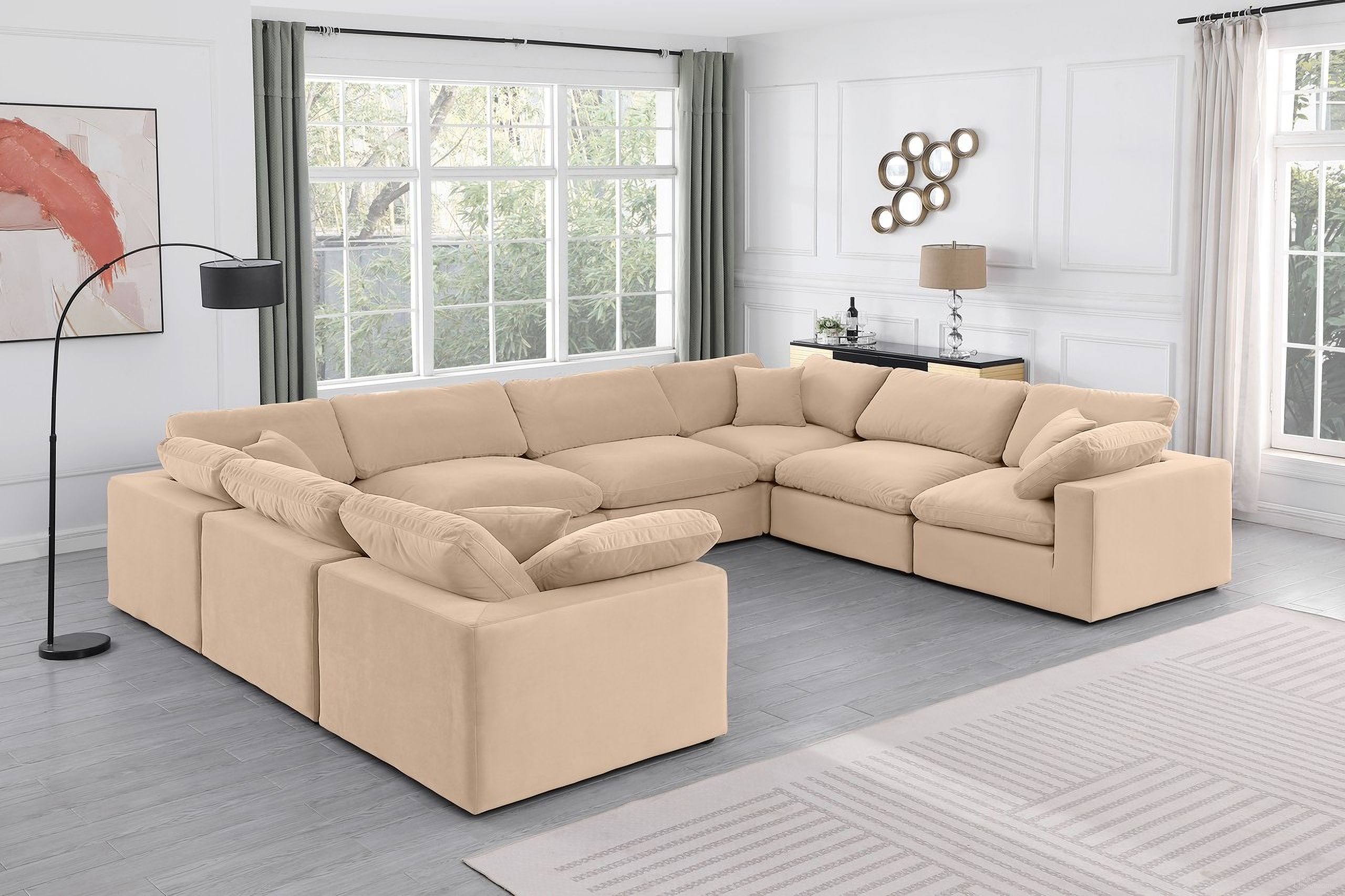 The appearance of Comfy Velvet 8 Piece Modular Sectional In Beige and Espresso designed by Meridian in the modern / contemporary interior design. This beige piece of furniture  was selected by 1StopBedrooms from Comfy Collection to add a touch of cosiness and style into your home. Sku: 189Beige-Armless;189Beige-Armless;189Beige-Armless;189Beige-Armless;189Beige-Corner;189Beige-Corner;189Beige-Corner;189Beige-Corner. Material: Velvet. Layout: Modular.