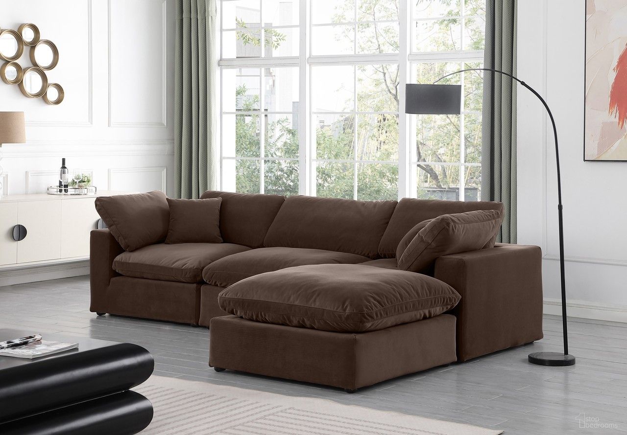 Comfy Velvet 4 Piece Modular Sectional In Brown