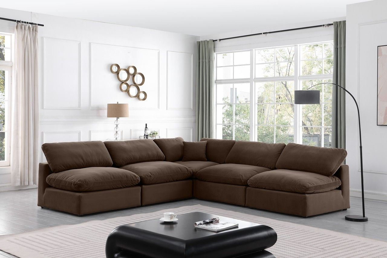 Comfy Velvet 5 Piece Modular Sectional In Brown