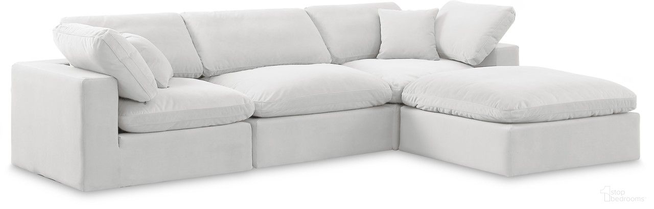The appearance of Comfy Velvet 4 Piece Modular Sectional In Cream designed by Meridian in the modern / contemporary interior design. This cream piece of furniture was selected by 1StopBedrooms from Comfy Collection to add a touch of cosiness and style into your home. Sku: 189Cream-Armless;189Cream-Corner;189Cream-Corner;189Cream-Ott. Material: Velvet. Layout: Modular.