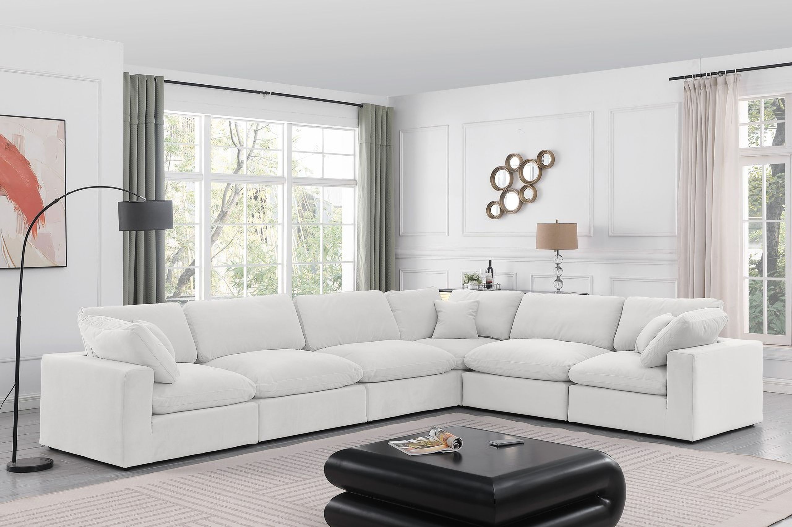 The appearance of Comfy Velvet 6 Piece Modular Sectional In Cream designed by Meridian in the modern / contemporary interior design. This cream piece of furniture was selected by 1StopBedrooms from Comfy Collection to add a touch of cosiness and style into your home. Sku: 189Cream-Armless;189Cream-Armless;189Cream-Armless;189Cream-Corner;189Cream-Corner;189Cream-Corner. Material: Velvet. Layout: Modular.