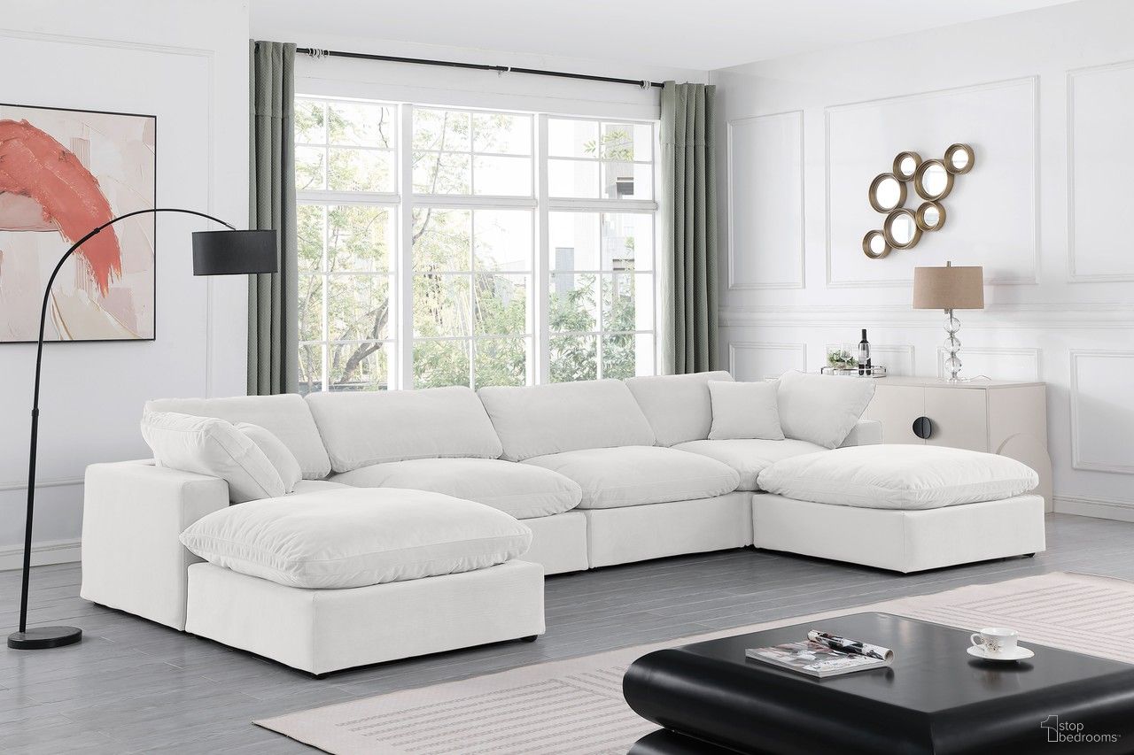 The appearance of Comfy Velvet 6 Piece Modular Sectional In Cream designed by Meridian in the modern / contemporary interior design. This cream piece of furniture was selected by 1StopBedrooms from Comfy Collection to add a touch of cosiness and style into your home. Sku: 189Cream-Armless;189Cream-Armless;189Cream-Corner;189Cream-Corner;189Cream-Ott;189Cream-Ott. Material: Velvet. Layout: Modular.