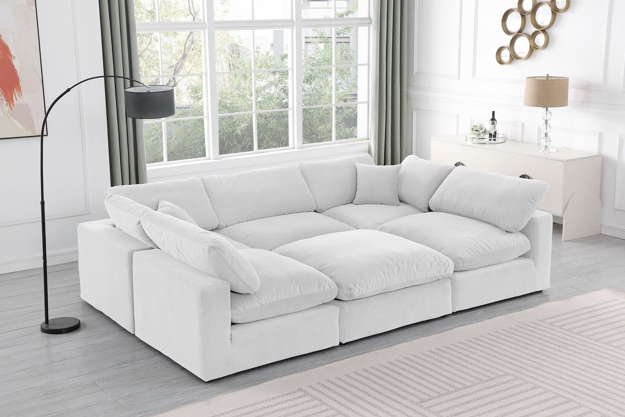 Comfy Velvet 6 Piece Modular Sectional In Cream