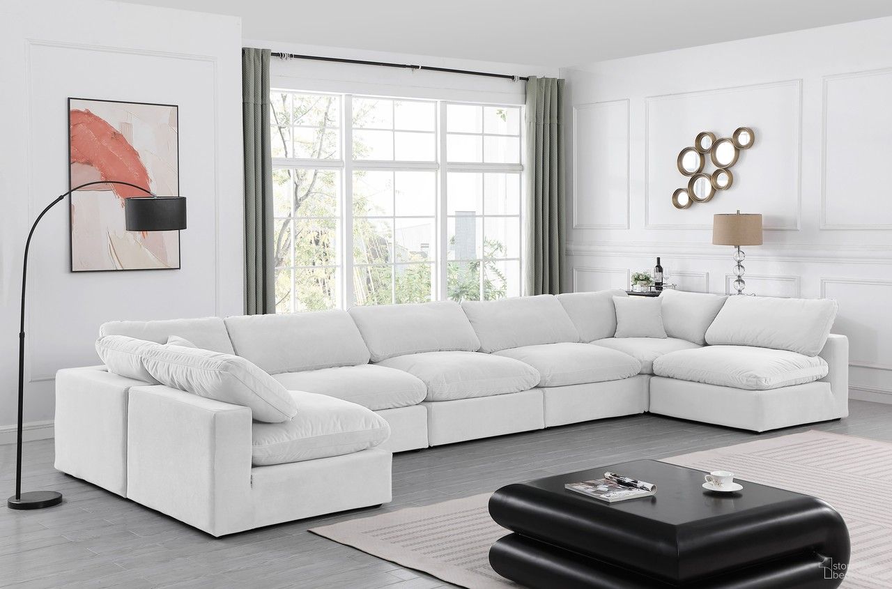 The appearance of Comfy Velvet 7 Piece Modular Sectional In Cream designed by Meridian in the modern / contemporary interior design. This cream piece of furniture was selected by 1StopBedrooms from Comfy Collection to add a touch of cosiness and style into your home. Sku: 189Cream-Armless;189Cream-Armless;189Cream-Armless;189Cream-Armless;189Cream-Armless;189Cream-Corner;189Cream-Corner. Material: Velvet. Layout: Modular.