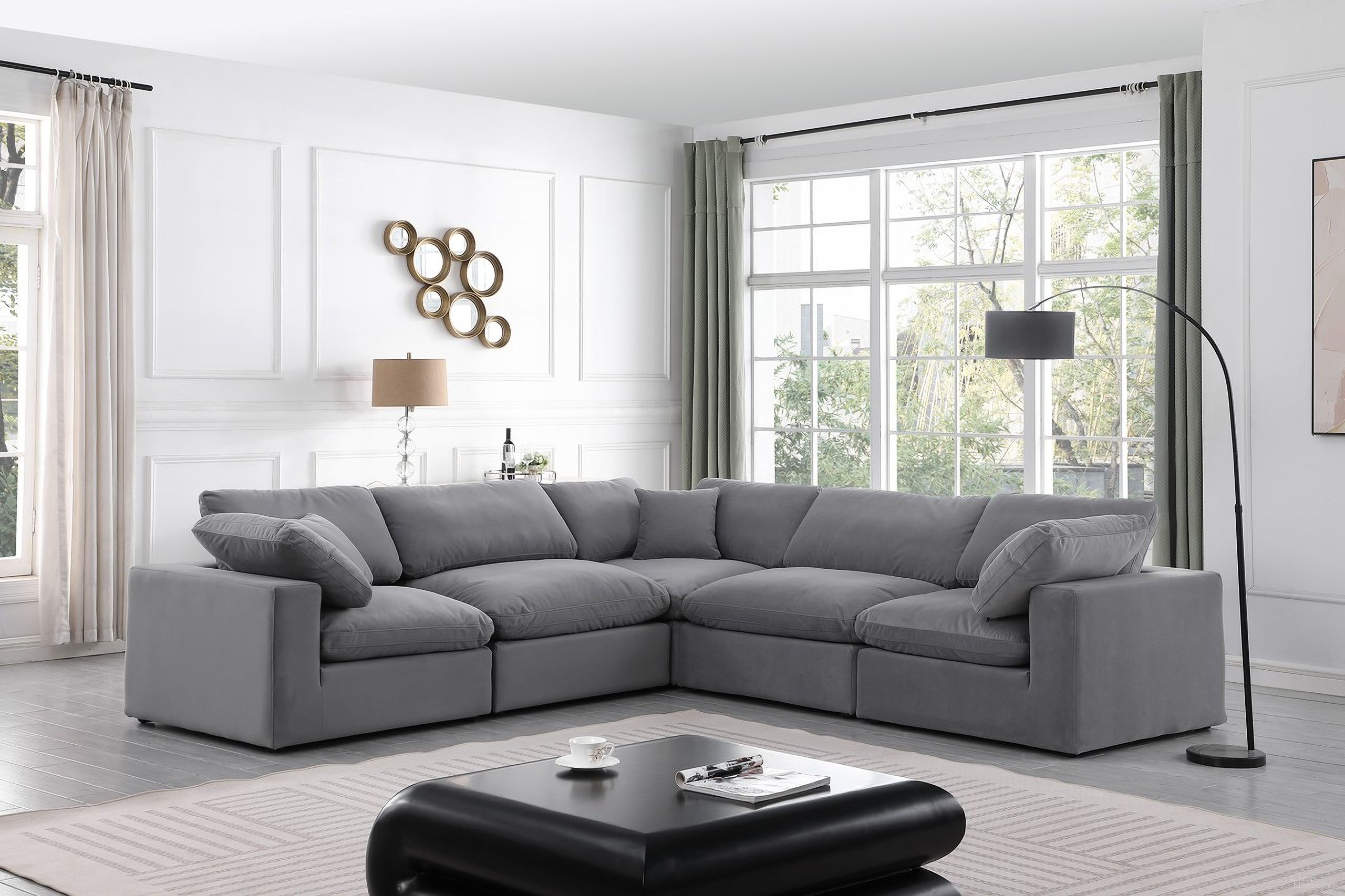 The appearance of Comfy Velvet 5 Piece Modular Sectional In Grey designed by Meridian in the modern / contemporary interior design. This grey piece of furniture was selected by 1StopBedrooms from Comfy Collection to add a touch of cosiness and style into your home. Sku: 189Grey-Armless;189Grey-Armless;189Grey-Corner;189Grey-Corner;189Grey-Corner. Material: Velvet. Layout: Modular.