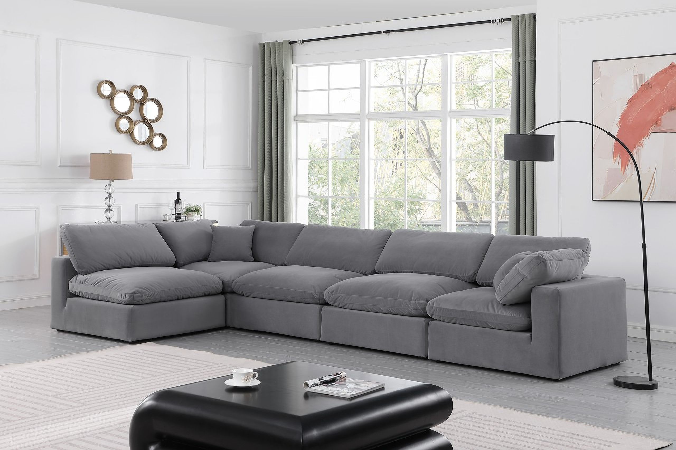 The appearance of Comfy Velvet 5 Piece Modular Sectional In Grey designed by Meridian in the modern / contemporary interior design. This grey piece of furniture was selected by 1StopBedrooms from Comfy Collection to add a touch of cosiness and style into your home. Sku: 189Grey-Armless;189Grey-Armless;189Grey-Armless;189Grey-Corner;189Grey-Corner. Material: Velvet. Layout: Modular.