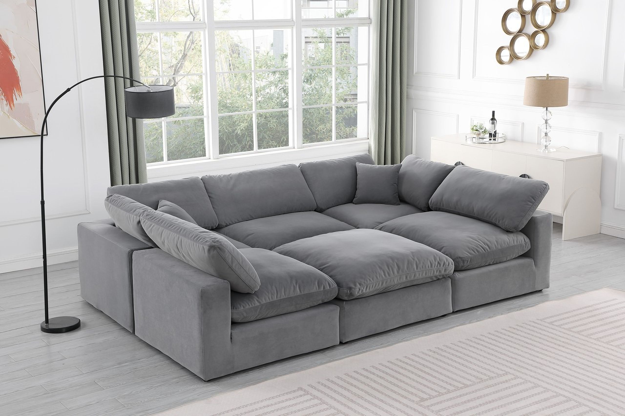Comfy Velvet 6 Piece Modular Sectional In Grey