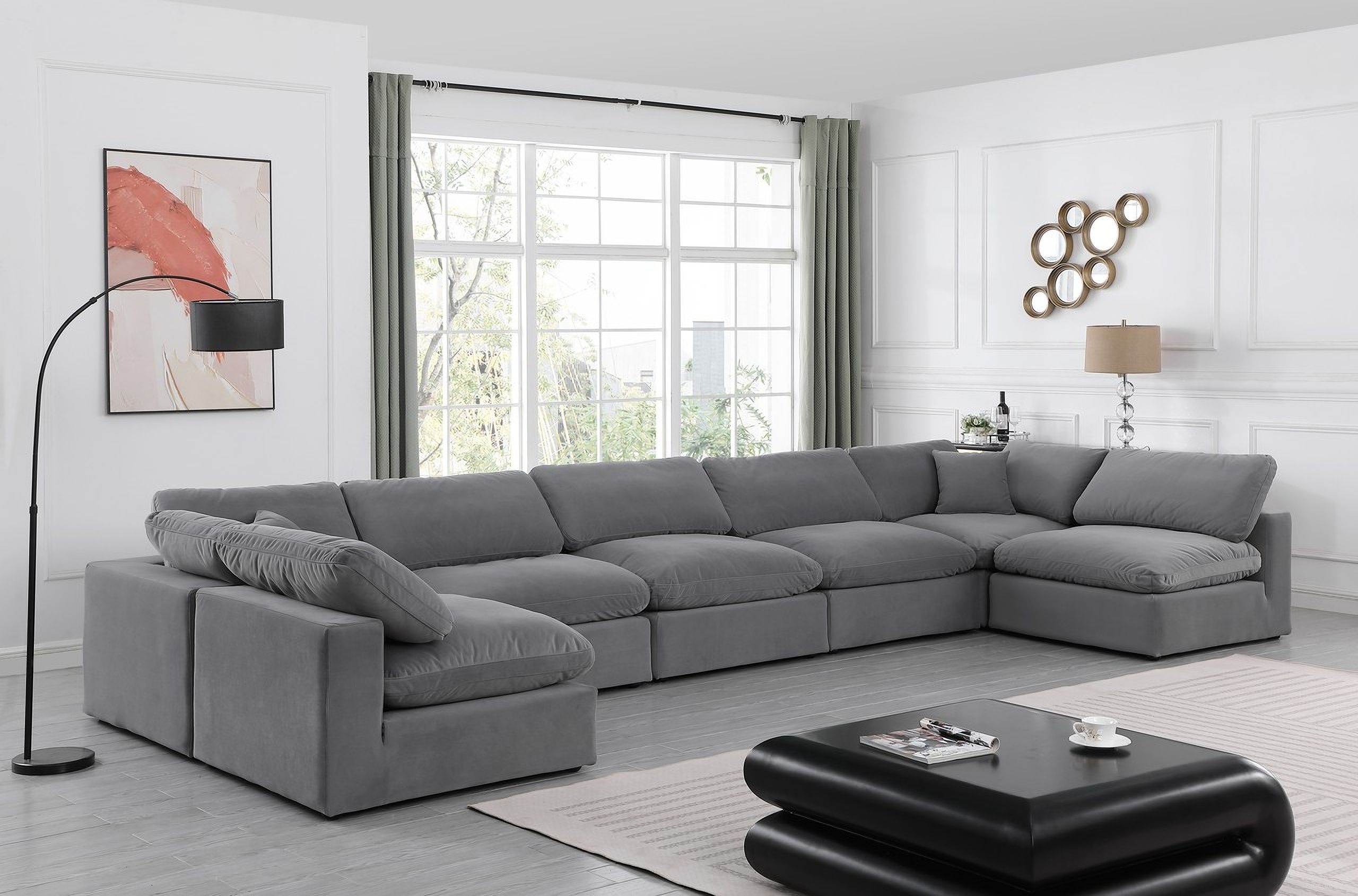 The appearance of Comfy Velvet 7 Piece Modular Sectional In Grey designed by Meridian in the modern / contemporary interior design. This grey piece of furniture was selected by 1StopBedrooms from Comfy Collection to add a touch of cosiness and style into your home. Sku: 189Grey-Armless;189Grey-Armless;189Grey-Armless;189Grey-Armless;189Grey-Armless;189Grey-Corner;189Grey-Corner. Material: Velvet. Layout: Modular.