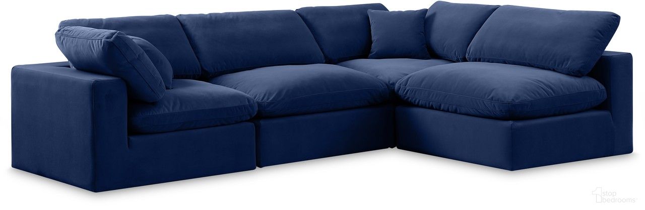 The appearance of Comfy Velvet 4 Piece Modular Sectional In Navy designed by Meridian in the modern / contemporary interior design. This navy piece of furniture was selected by 1StopBedrooms from Comfy Collection to add a touch of cosiness and style into your home. Sku: 189Navy-Armless;189Navy-Armless;189Navy-Corner;189Navy-Corner. Material: Velvet. Layout: Modular.