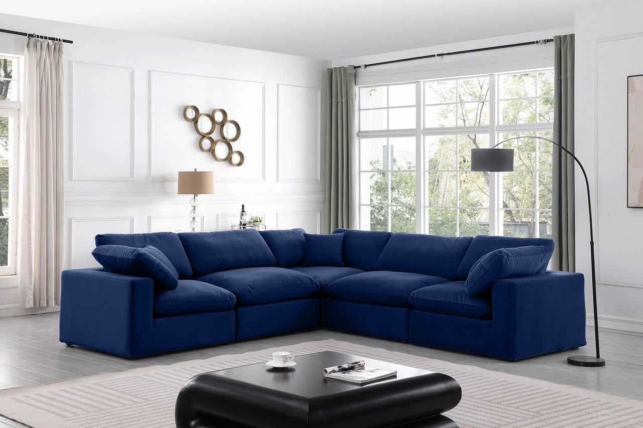 Comfy Velvet 5 Piece Modular Sectional In Navy