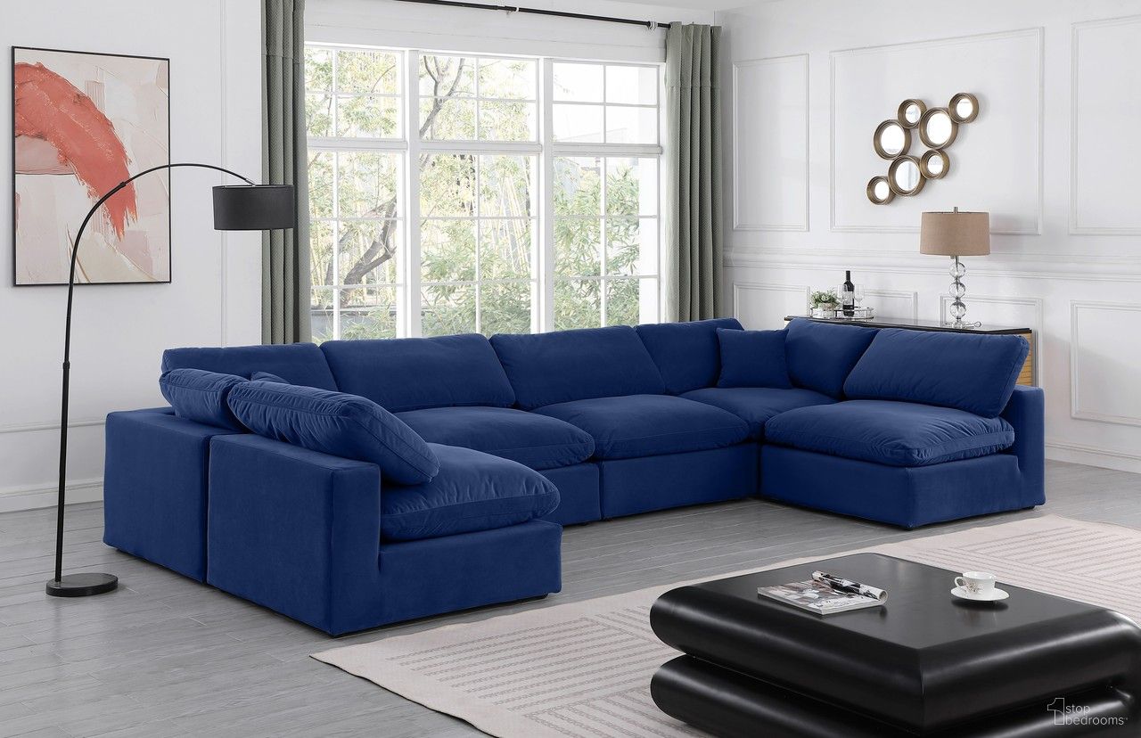 The appearance of Comfy Velvet 6 Piece Modular Sectional In Navy designed by Meridian in the modern / contemporary interior design. This navy piece of furniture was selected by 1StopBedrooms from Comfy Collection to add a touch of cosiness and style into your home. Sku: 189Navy-Armless;189Navy-Armless;189Navy-Armless;189Navy-Armless;189Navy-Corner;189Navy-Corner. Material: Velvet. Layout: Modular.