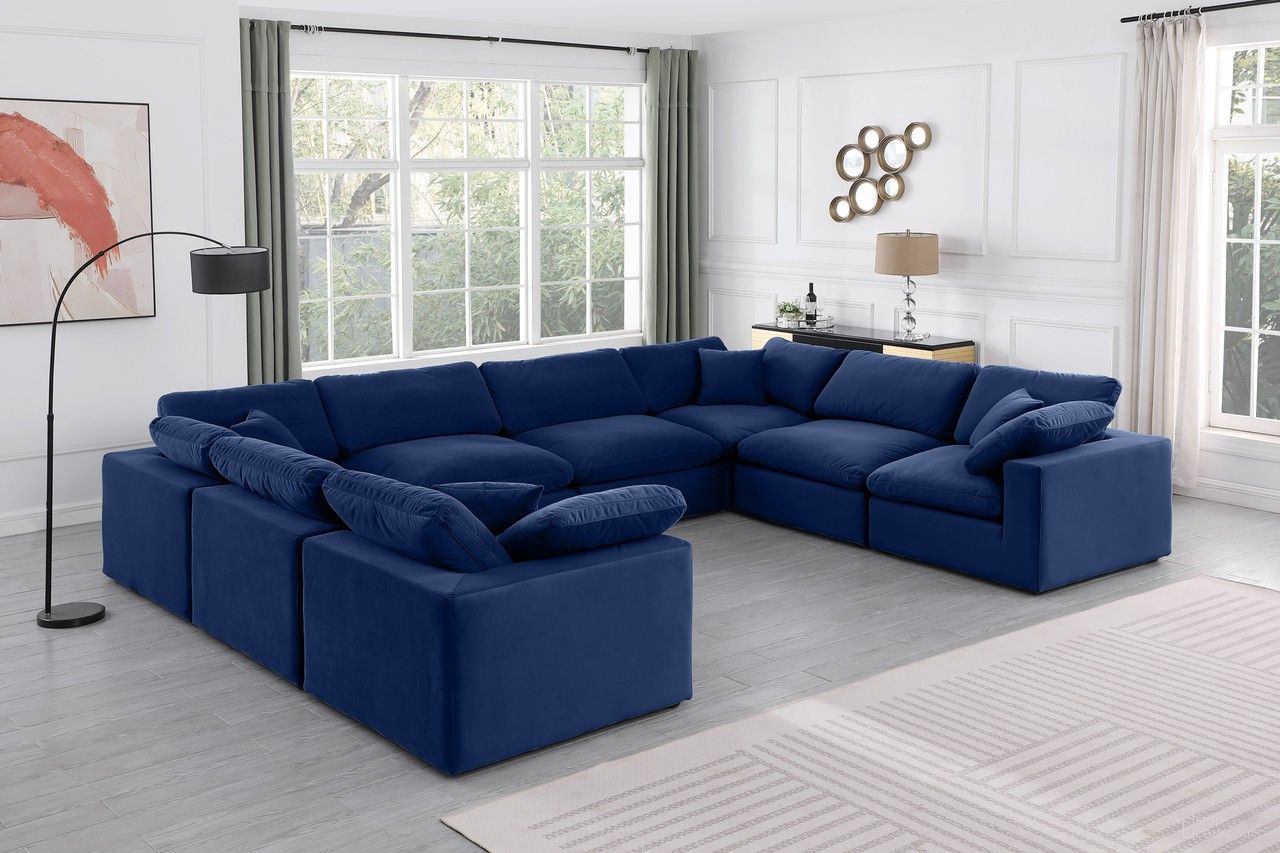 The appearance of Comfy Velvet 8 Piece Modular Sectional In Navy and Espresso designed by Meridian in the modern / contemporary interior design. This navy piece of furniture  was selected by 1StopBedrooms from Comfy Collection to add a touch of cosiness and style into your home. Sku: 189Navy-Armless;189Navy-Armless;189Navy-Armless;189Navy-Armless;189Navy-Corner;189Navy-Corner;189Navy-Corner;189Navy-Corner. Material: Velvet. Layout: Modular.