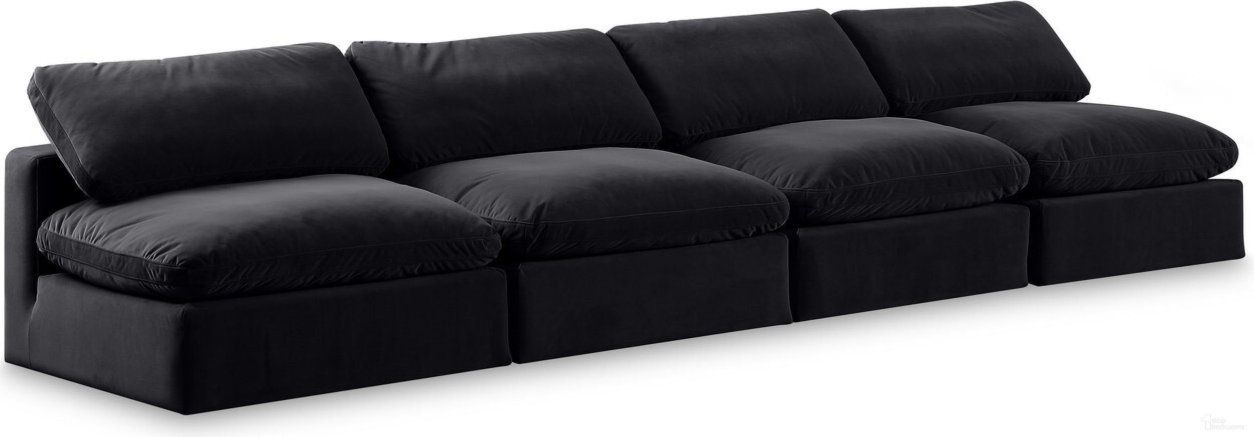 The appearance of Comfy Velvet 4 Seater Modular Sofa In Black designed by Meridian in the modern / contemporary interior design. This black piece of furniture  was selected by 1StopBedrooms from Comfy Collection to add a touch of cosiness and style into your home. Sku: 189Black-Armless;189Black-Armless;189Black-Armless;189Black-Armless. Material: Velvet.