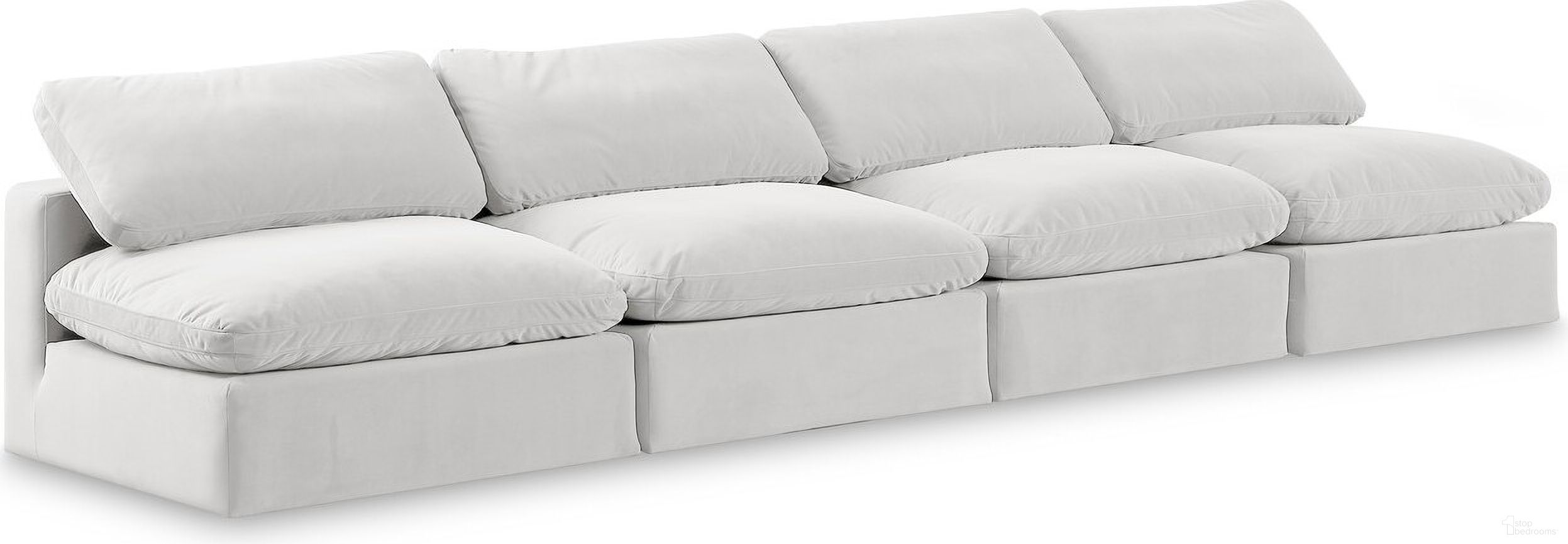 The appearance of Comfy Velvet 4 Seater Modular Sofa In Cream designed by Meridian in the modern / contemporary interior design. This cream piece of furniture  was selected by 1StopBedrooms from Comfy Collection to add a touch of cosiness and style into your home. Sku: 189Cream-Armless;189Cream-Armless;189Cream-Armless;189Cream-Armless. Material: Velvet.