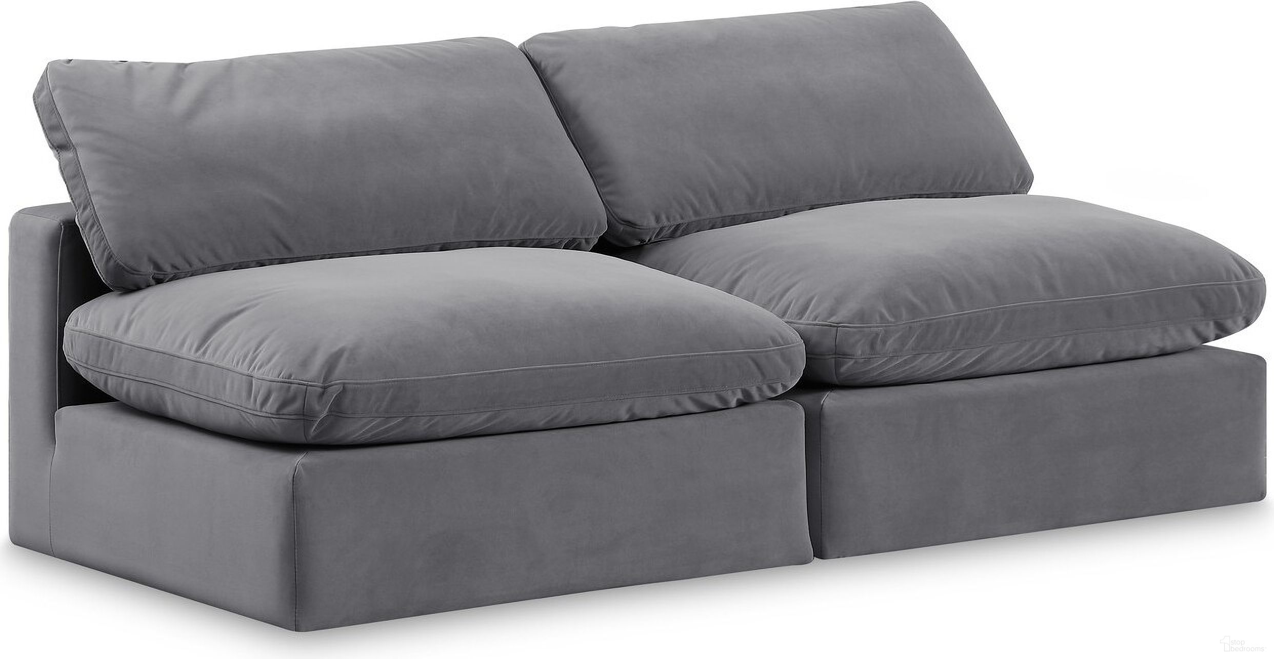 The appearance of Comfy Velvet 2 Seater Modular Sofa In Grey designed by Meridian in the modern / contemporary interior design. This grey piece of furniture was selected by 1StopBedrooms from Comfy Collection to add a touch of cosiness and style into your home. Sku: 189Grey-Armless;189Grey-Armless. Material: Velvet.