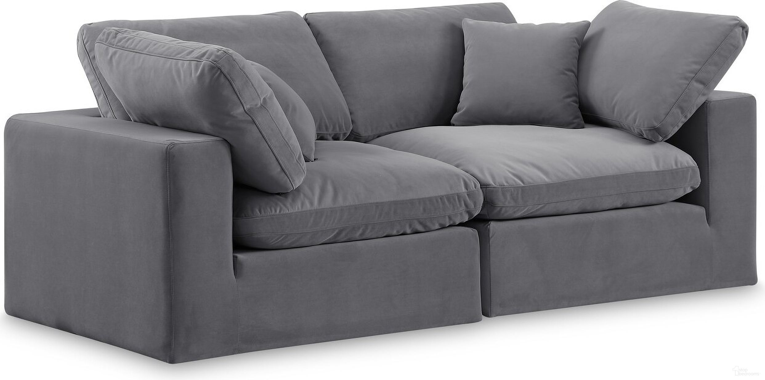 The appearance of Comfy Velvet 2 Seater Modular Sofa with Arm Support In Grey designed by Meridian in the modern / contemporary interior design. This grey piece of furniture  was selected by 1StopBedrooms from Comfy Collection to add a touch of cosiness and style into your home. Sku: 189Grey-Corner;189Grey-Corner. Material: Velvet.