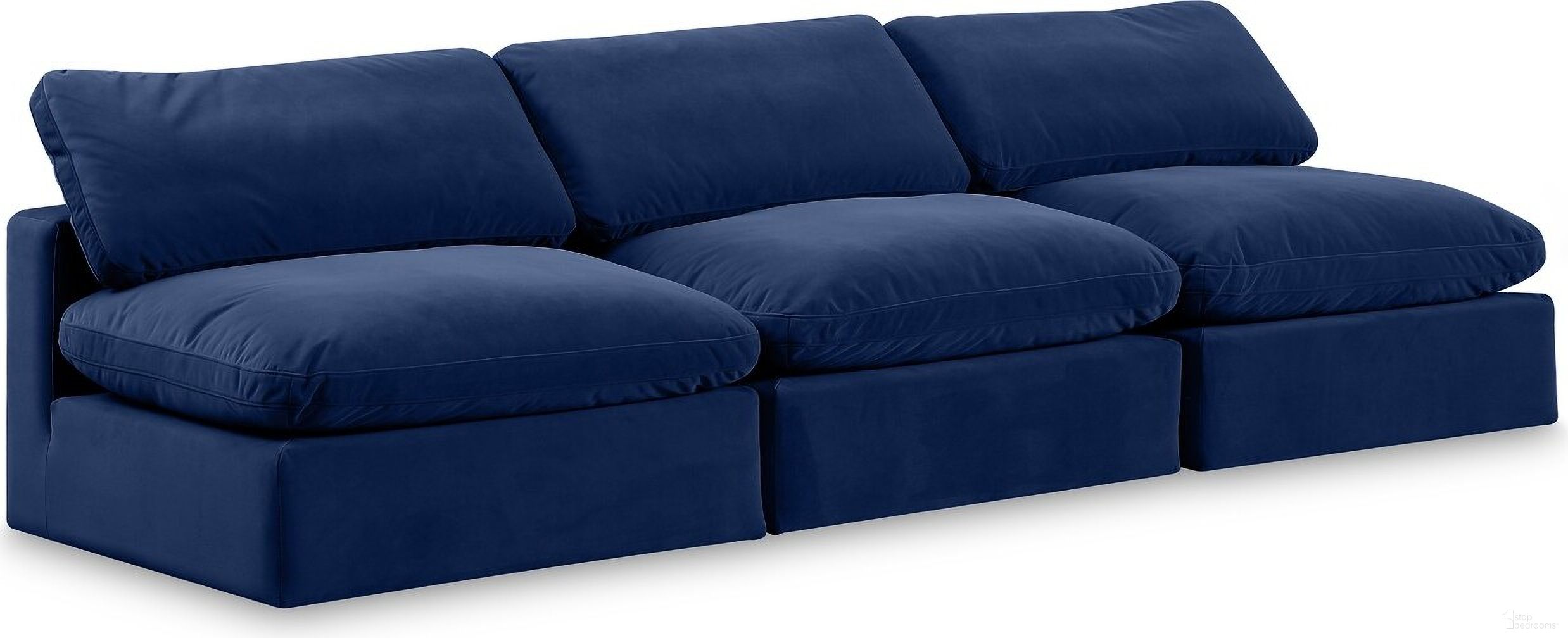 Comfy Velvet 3 Seater Modular Sofa In Navy