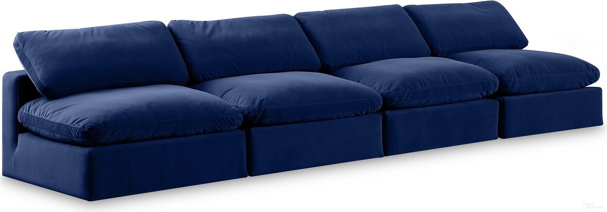 Comfy Velvet 4 Seater Modular Sofa In Navy