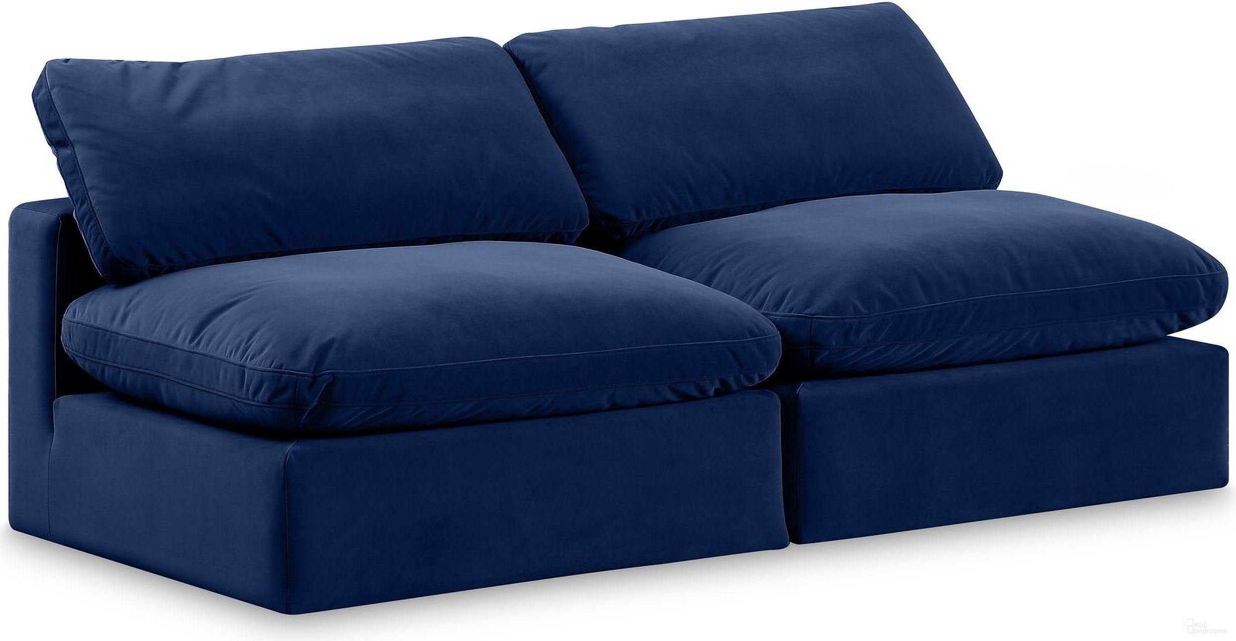 The appearance of Comfy Velvet 2 Seater Modular Sofa In Navy designed by Meridian in the modern / contemporary interior design. This navy piece of furniture was selected by 1StopBedrooms from Comfy Collection to add a touch of cosiness and style into your home. Sku: 189Navy-Armless;189Navy-Armless. Material: Velvet.