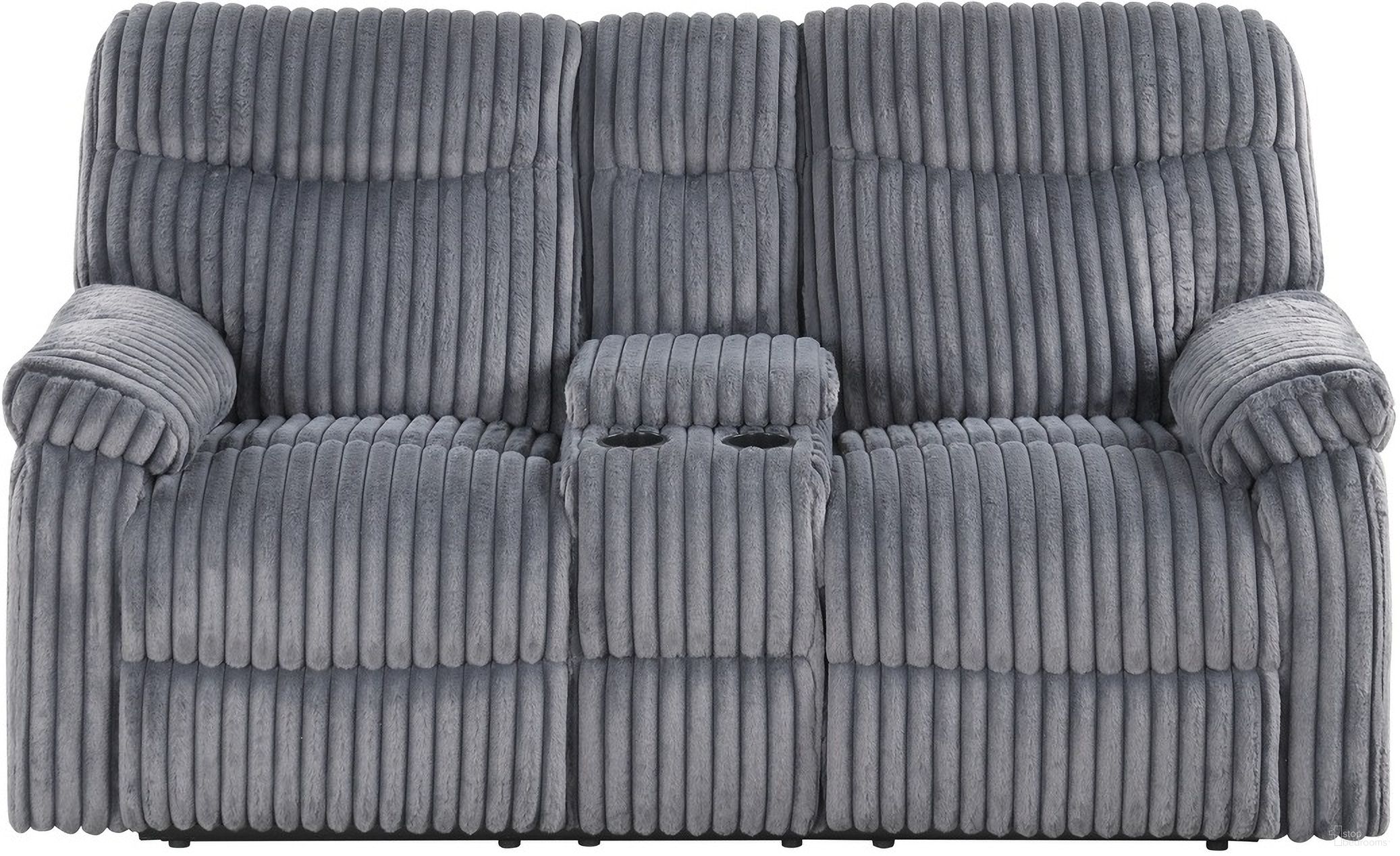 The appearance of Comfy Wide Wale Corded Velvet Reclining Loveseat with Console in Gray designed by Glory in the transitional interior design. This gray piece of furniture  was selected by 1StopBedrooms from Comfy Collection to add a touch of cosiness and style into your home. Sku: G00880A-RL. Material: Velvet.