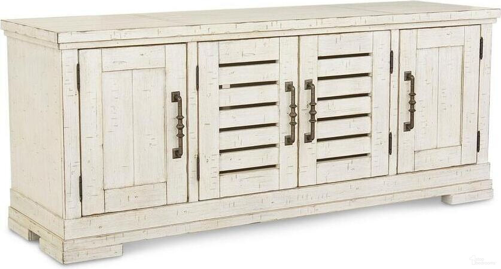 The appearance of Coming Home Entertainment Console In Chalk designed by Legacy Classic in the country / farmhouse interior design. This chalk piece of furniture  was selected by 1StopBedrooms from Coming Home Collection to add a touch of cosiness and style into your home. Sku: TY926-070. Material: Oak Veneer.