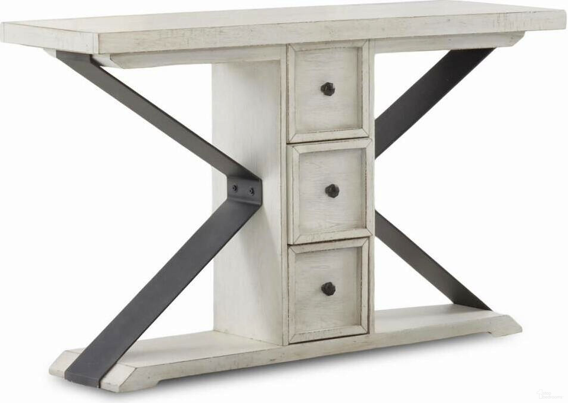 The appearance of Coming Home Friendship 3 Drawer Sofa Table In Chalk designed by Legacy Classic in the country / farmhouse interior design. This chalk piece of furniture  was selected by 1StopBedrooms from Coming Home Collection to add a touch of cosiness and style into your home. Sku: TY926-826. Material: Oak Veneer.